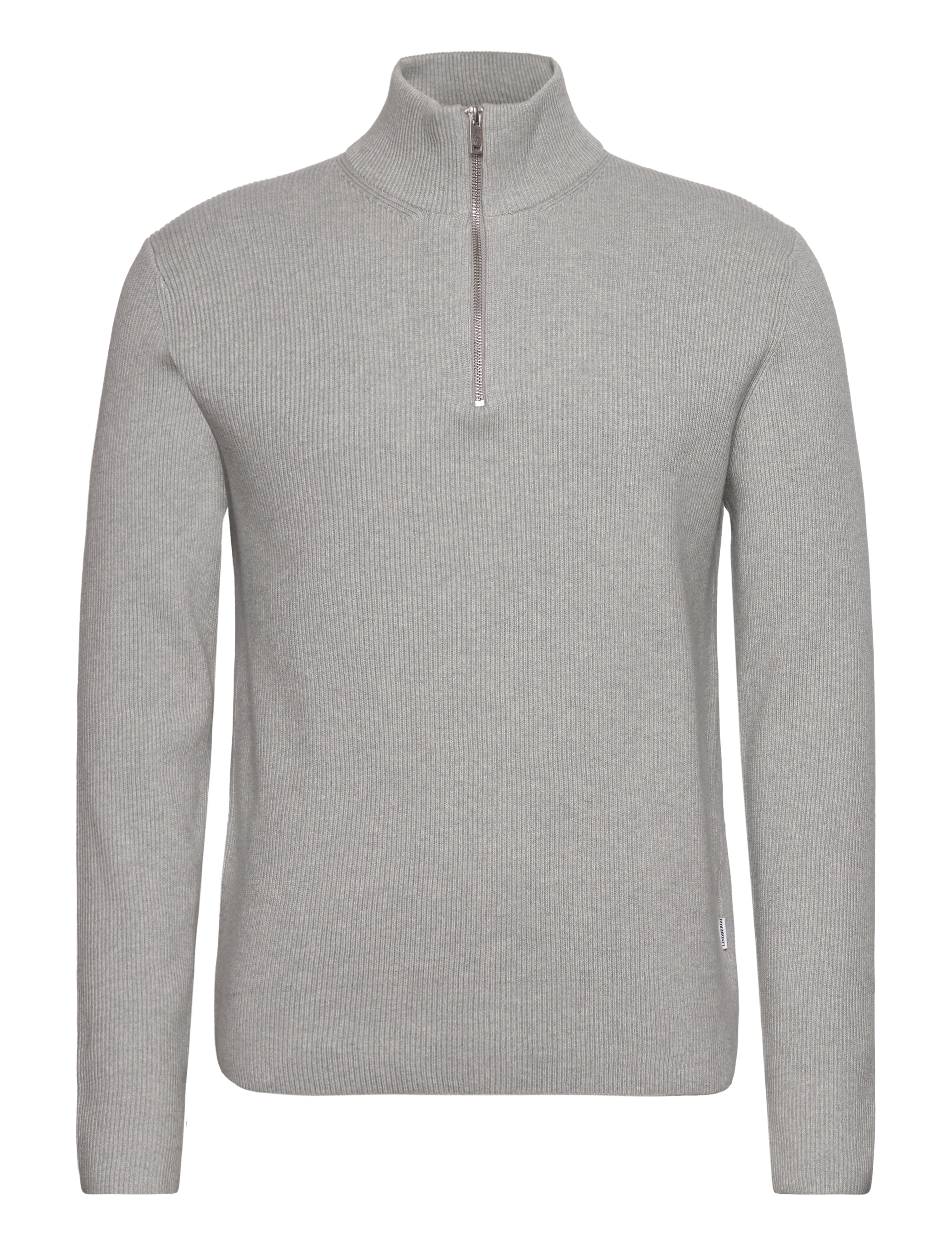 Lindbergh Half zip rib knit - Kudumid - LT GREY MEL / grey