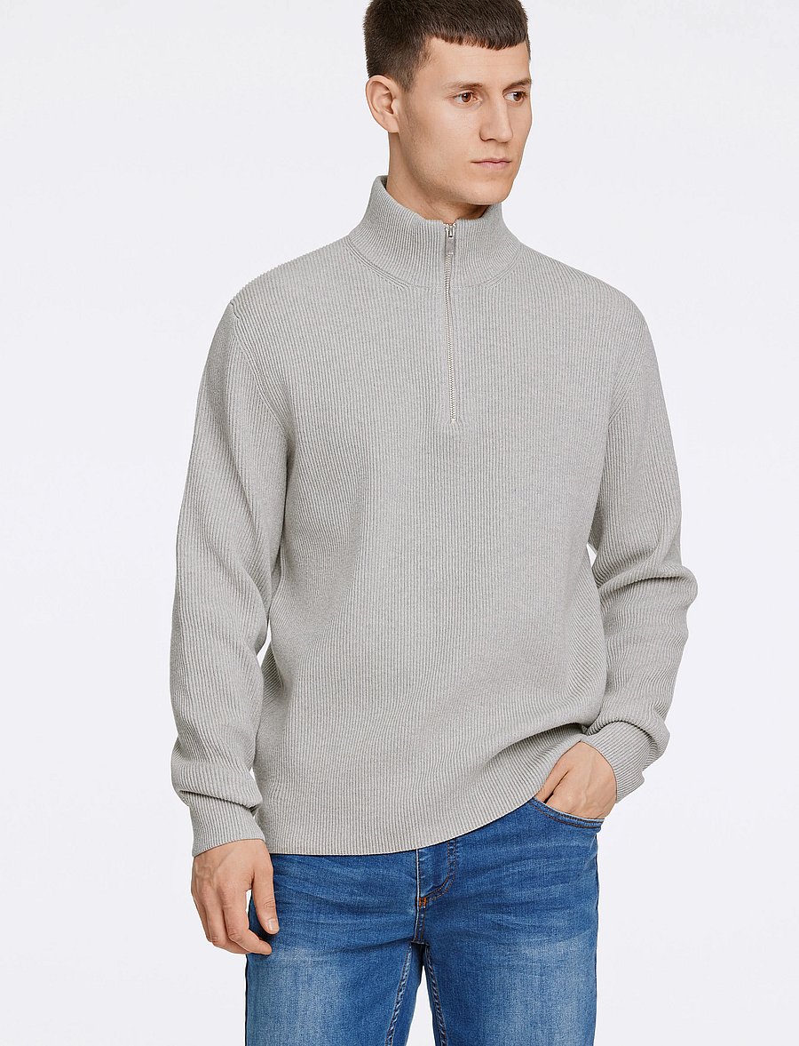 Lindbergh - Half zip rib knit - tõmblukk-kaelusega džemprid - lt grey mel - 3
