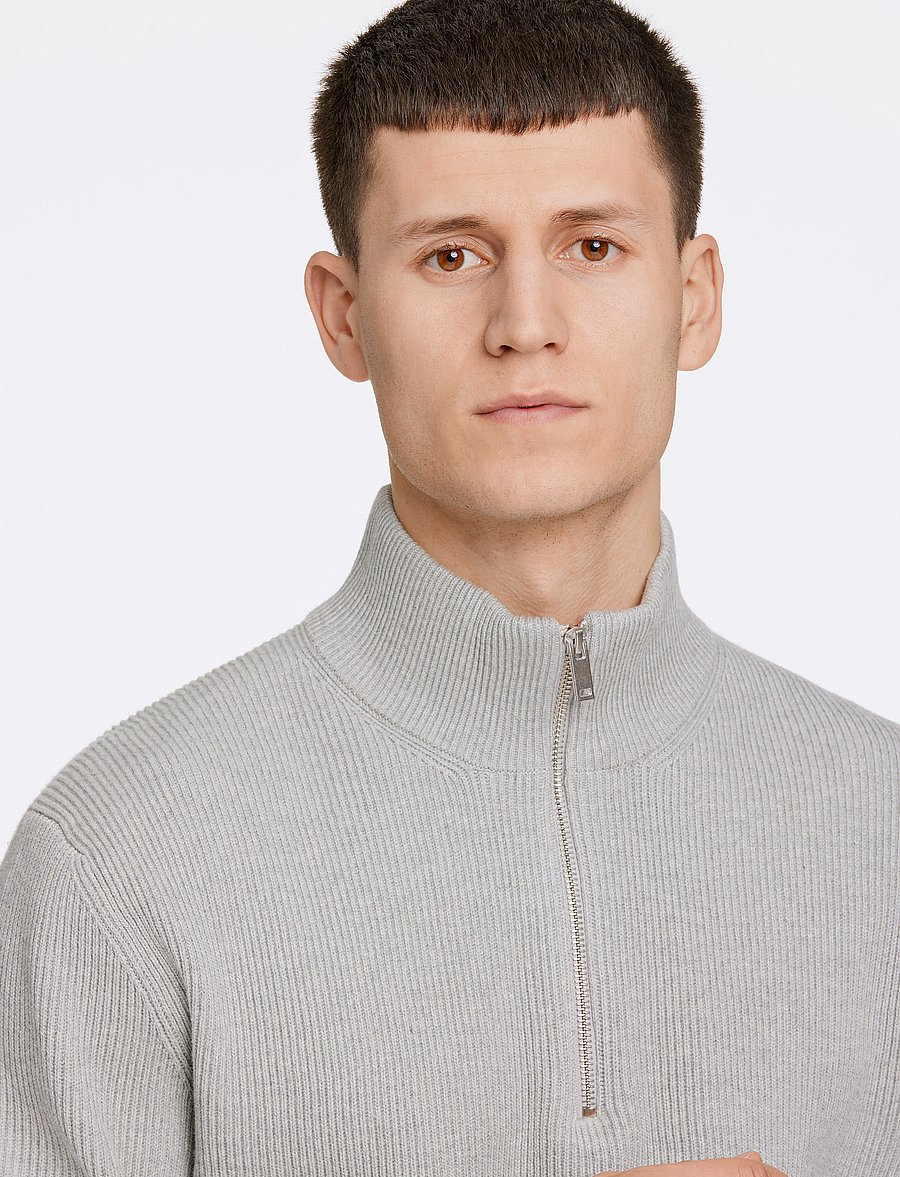 Lindbergh - Half zip rib knit - tõmblukk-kaelusega džemprid - lt grey mel - 5