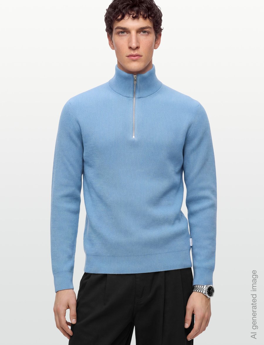 Lindbergh - Half zip rib knit - pullover mit halbem reißverschluss - mid blue - 3