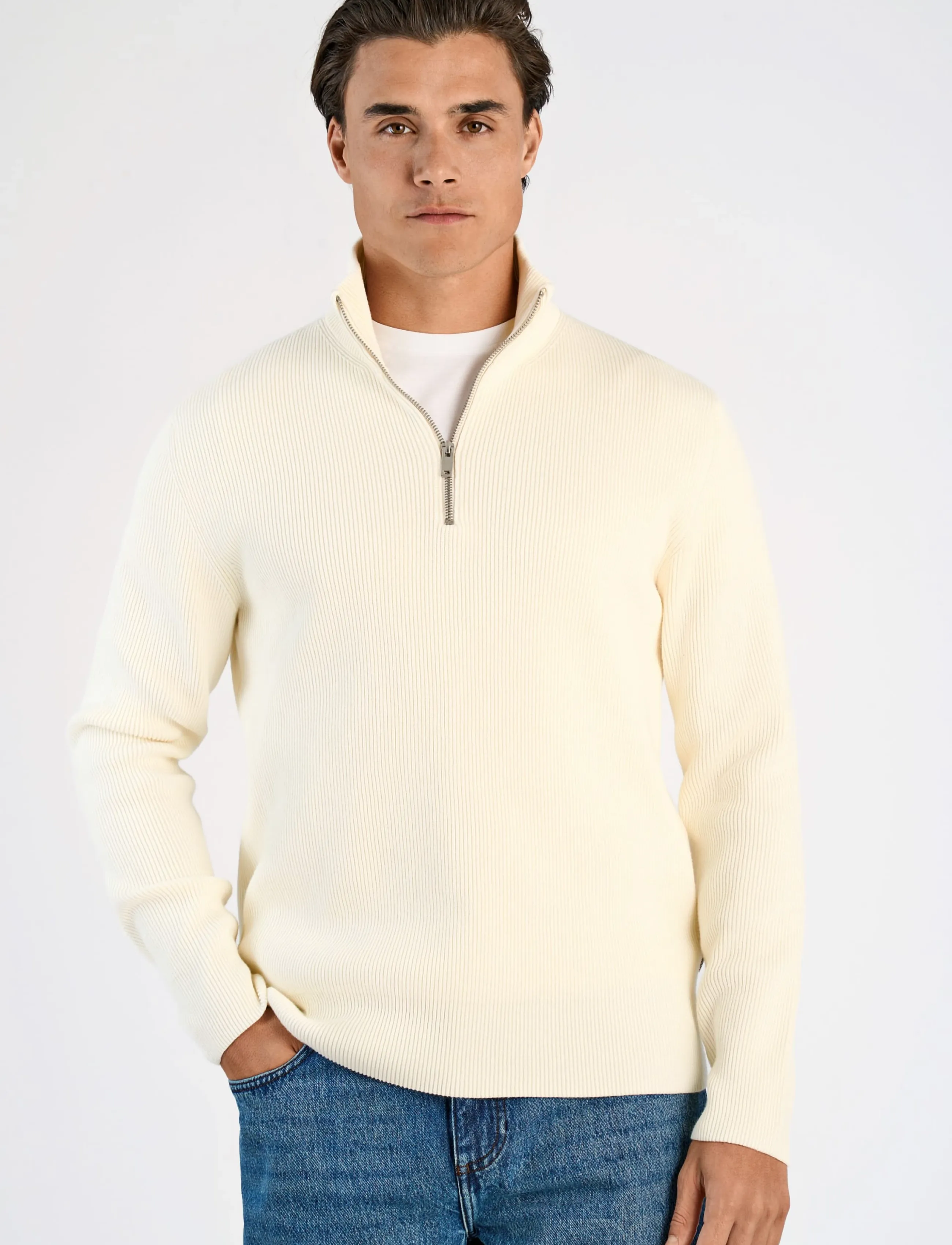 Lindbergh - Half zip rib knit - half zip-tröjor - pearl white - 3