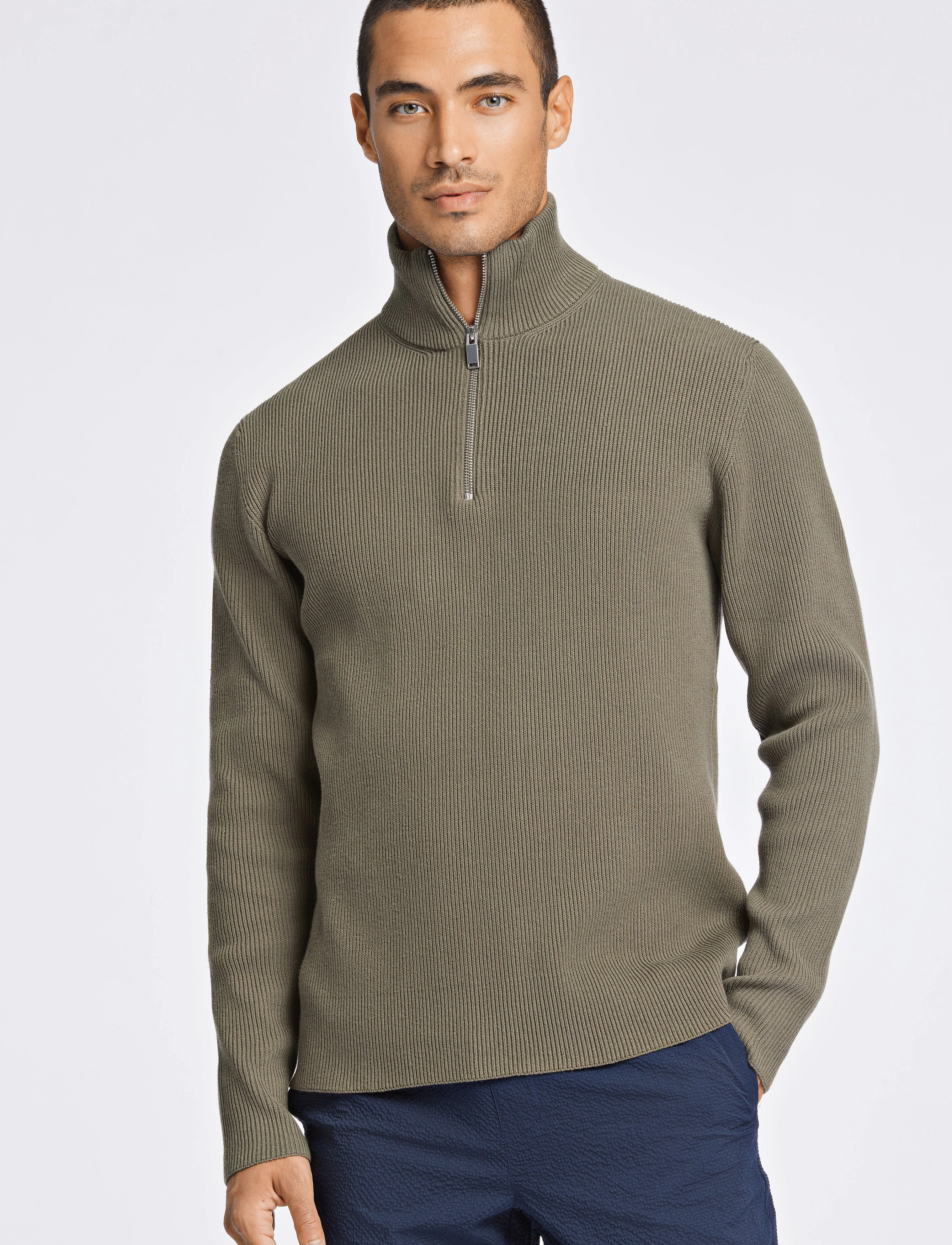 Lindbergh Half Zip Rib Knit, XXL, Green, Strik > Trøjer Med Halv Lynlås, Herre
