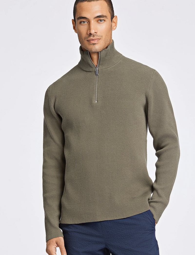 Lindbergh - Half zip rib knit - half zip jumpers - army - 0