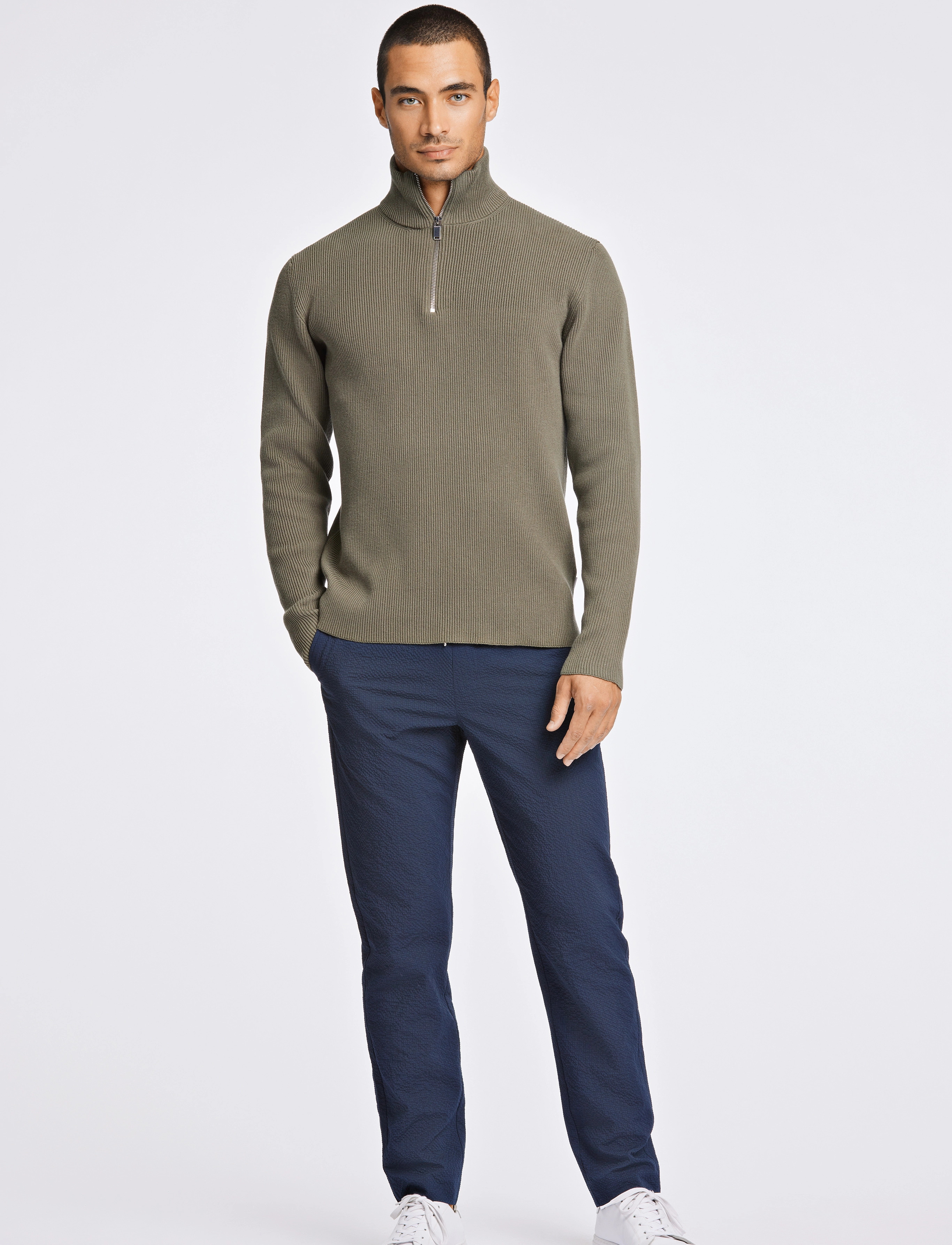 Lindbergh - Half zip rib knit - half zip-tröjor - army - 4