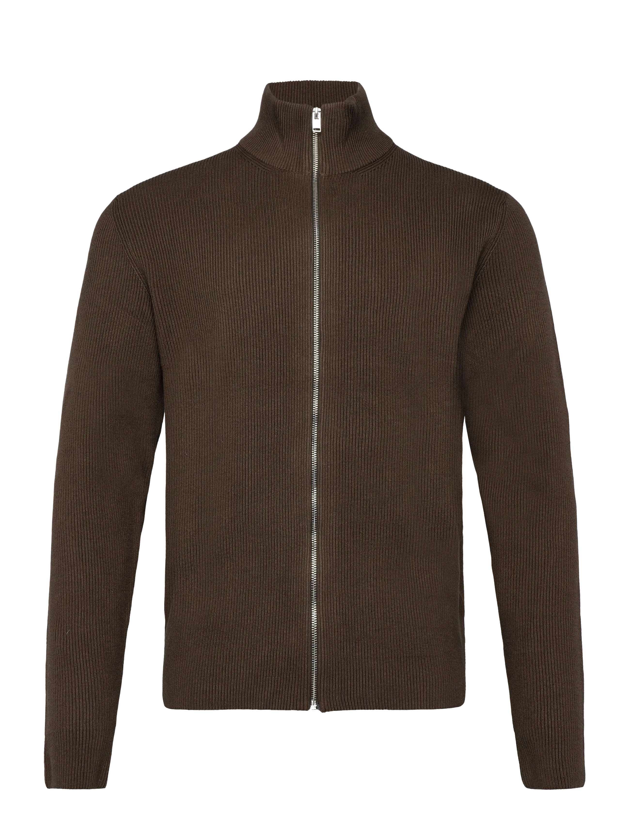 Lindbergh Knitted zip cardigan - Knitwear - DK BROWN / brown