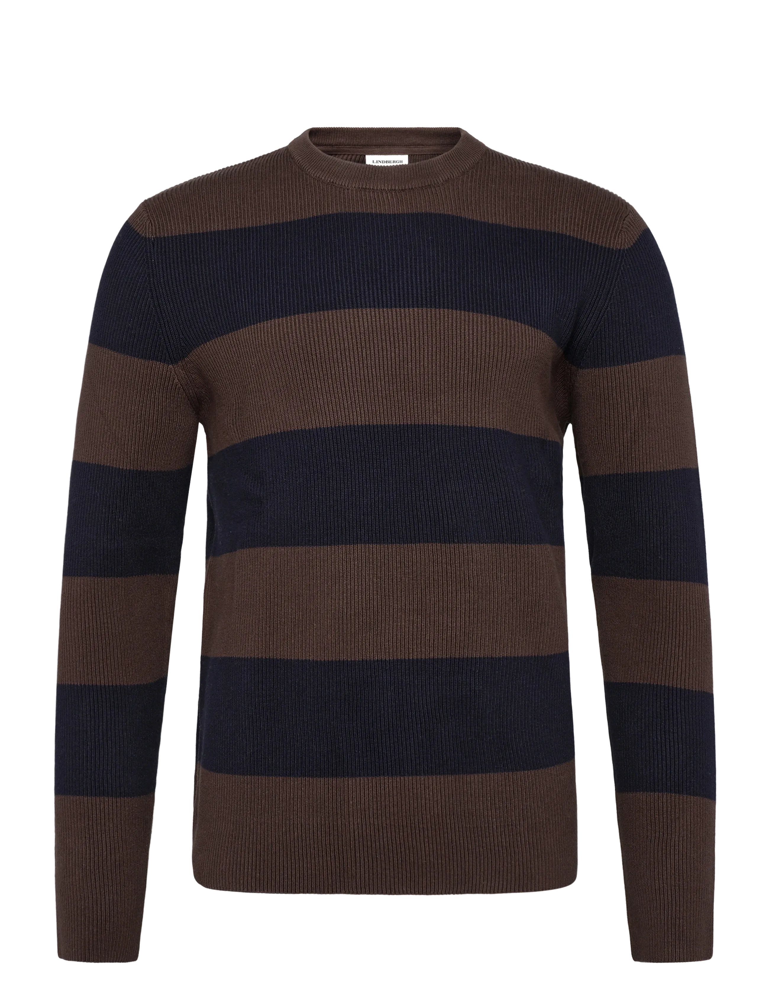 Lindbergh Rib knitted block stripe o-neck kni - Neuleet - DK BROWN / brown