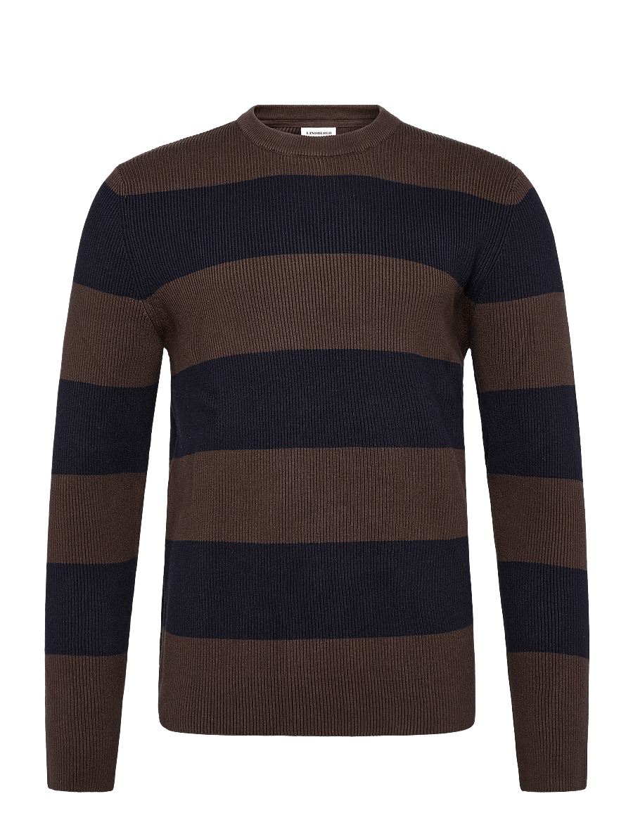 Lindbergh - Rib knitted block stripe o-neck kni - round necks - dk brown - 0