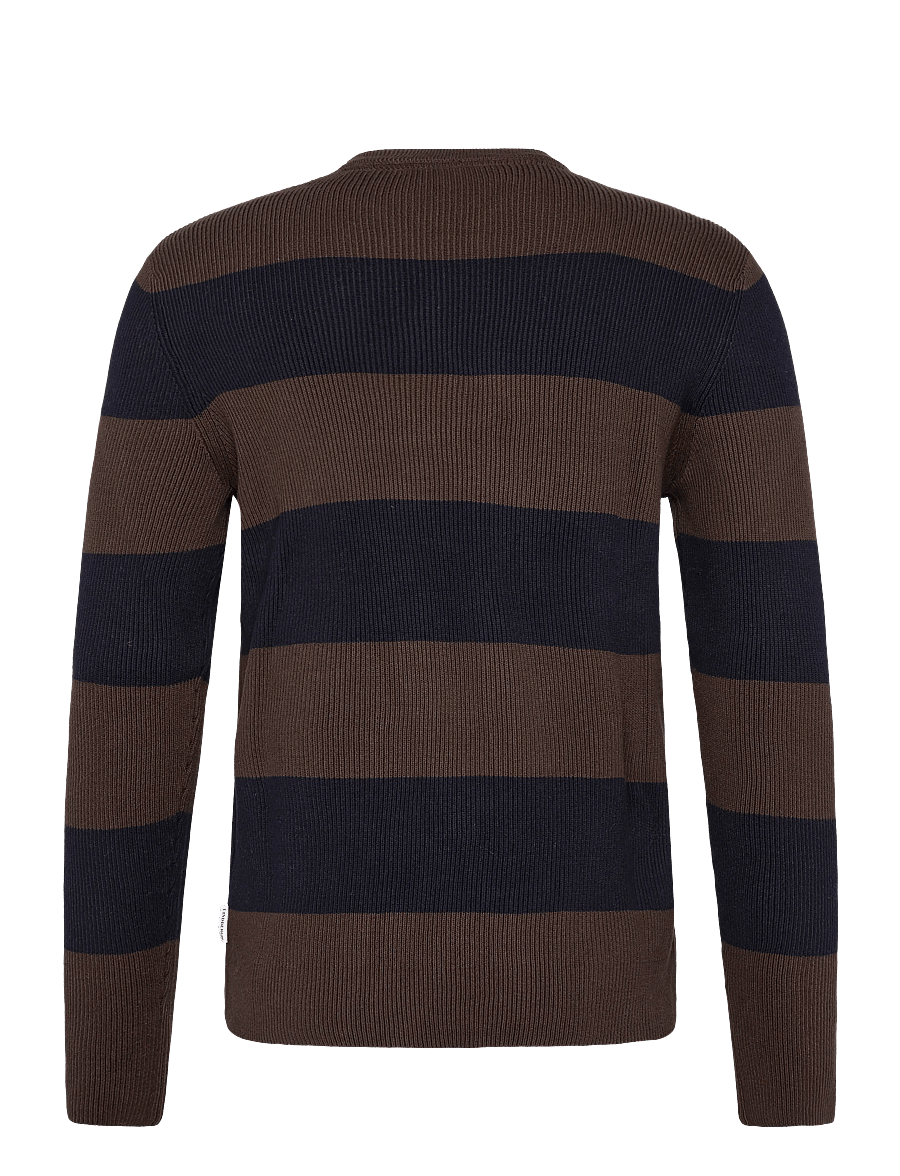 Lindbergh - Rib knitted block stripe o-neck kni - round necks - dk brown - 1