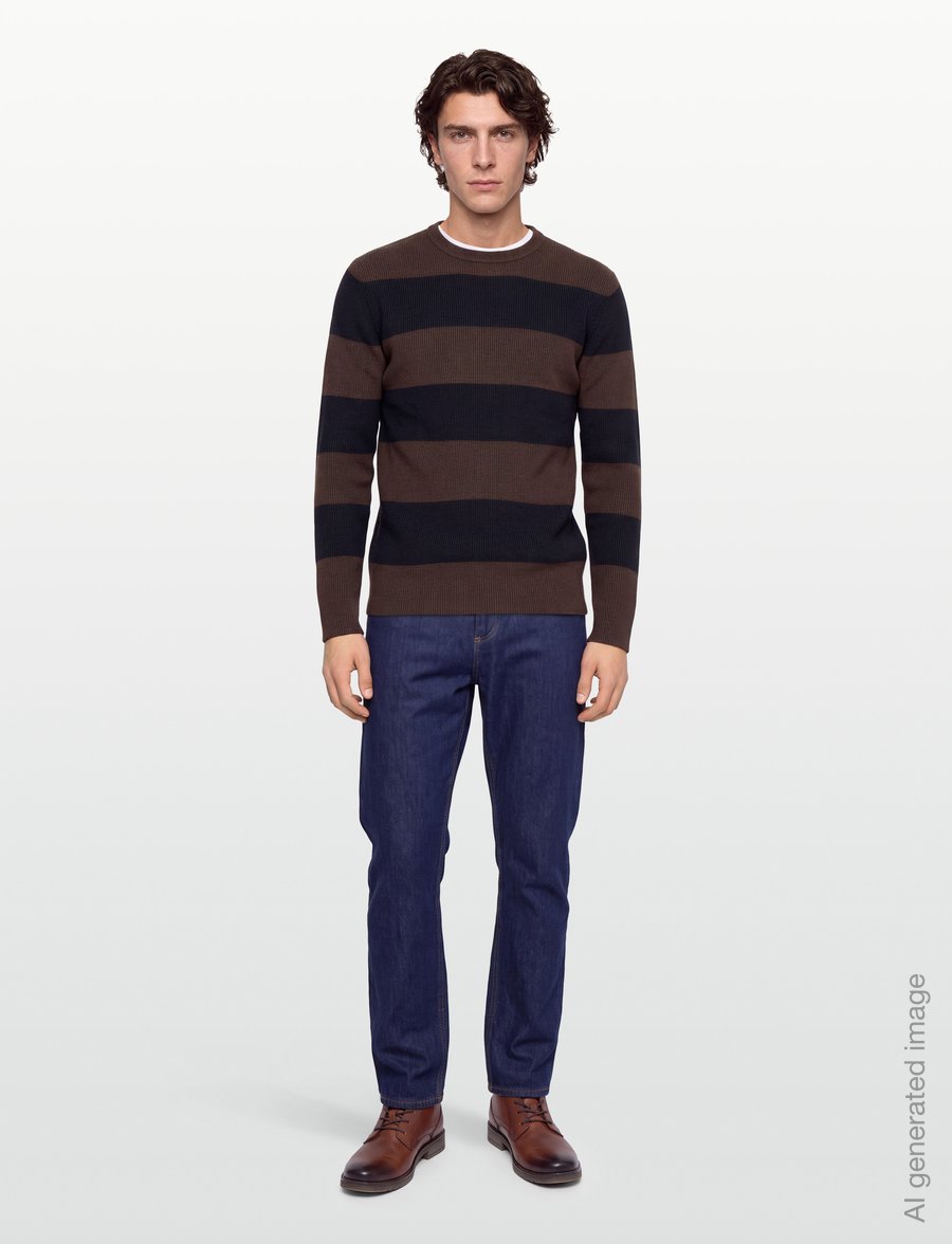 Lindbergh - Rib knitted block stripe o-neck kni - Ümara kaelusega - dk brown - 0