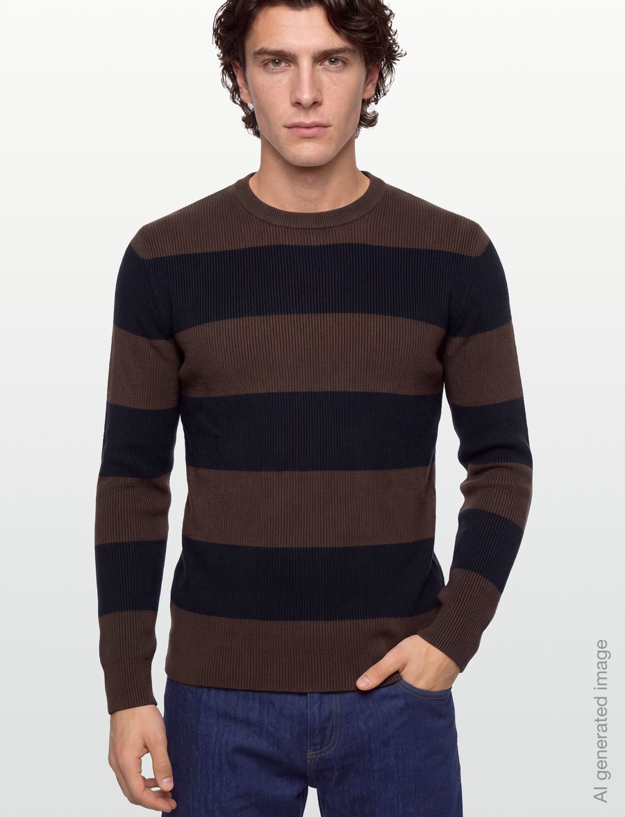 Lindbergh - Rib knitted block stripe o-neck kni - Ümara kaelusega - dk brown - 3