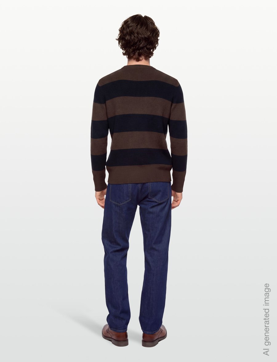 Lindbergh - Rib knitted block stripe o-neck kni - Ümara kaelusega - dk brown - 4
