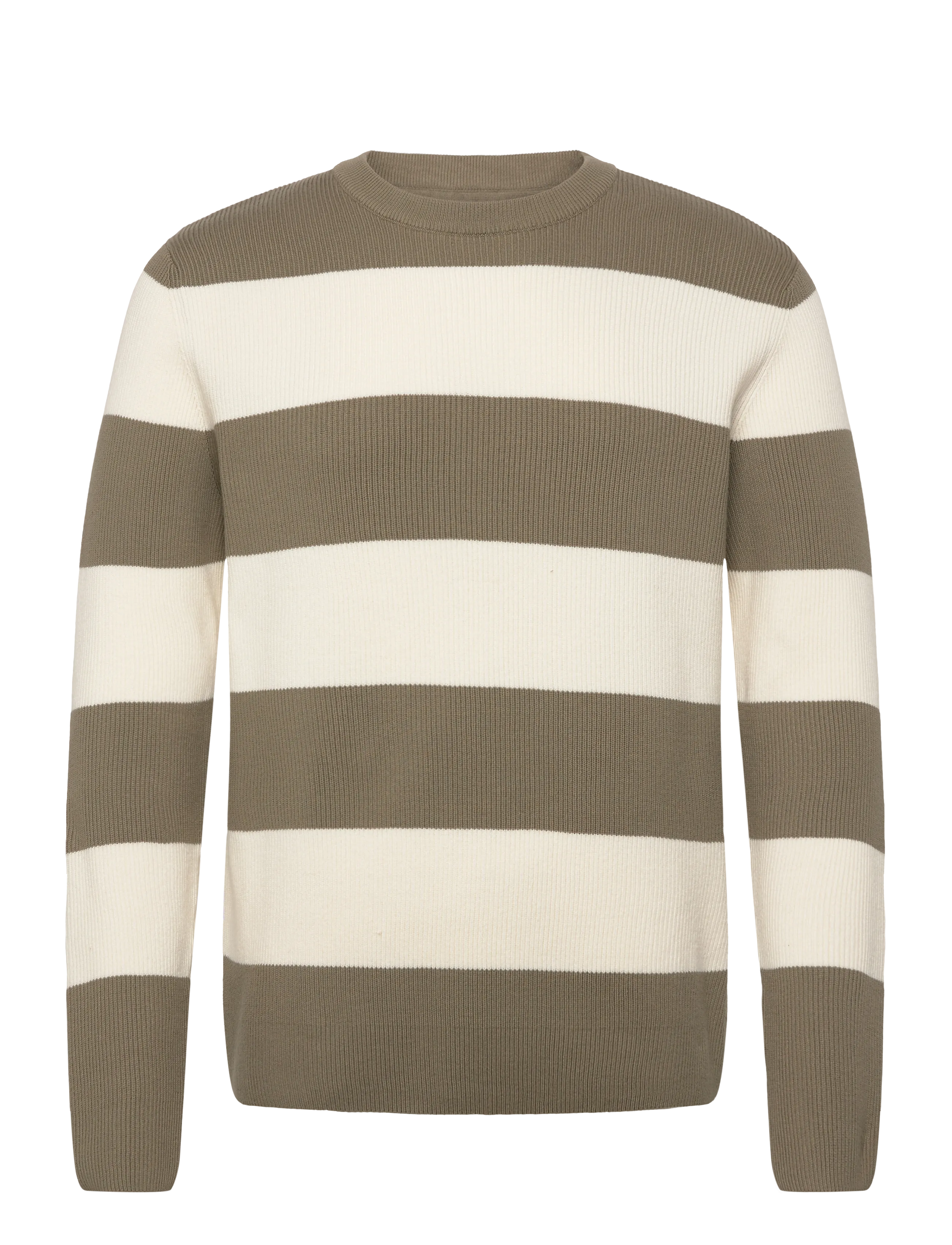 Rib knitted block stripe o-neck kni - DUSTY ARMY