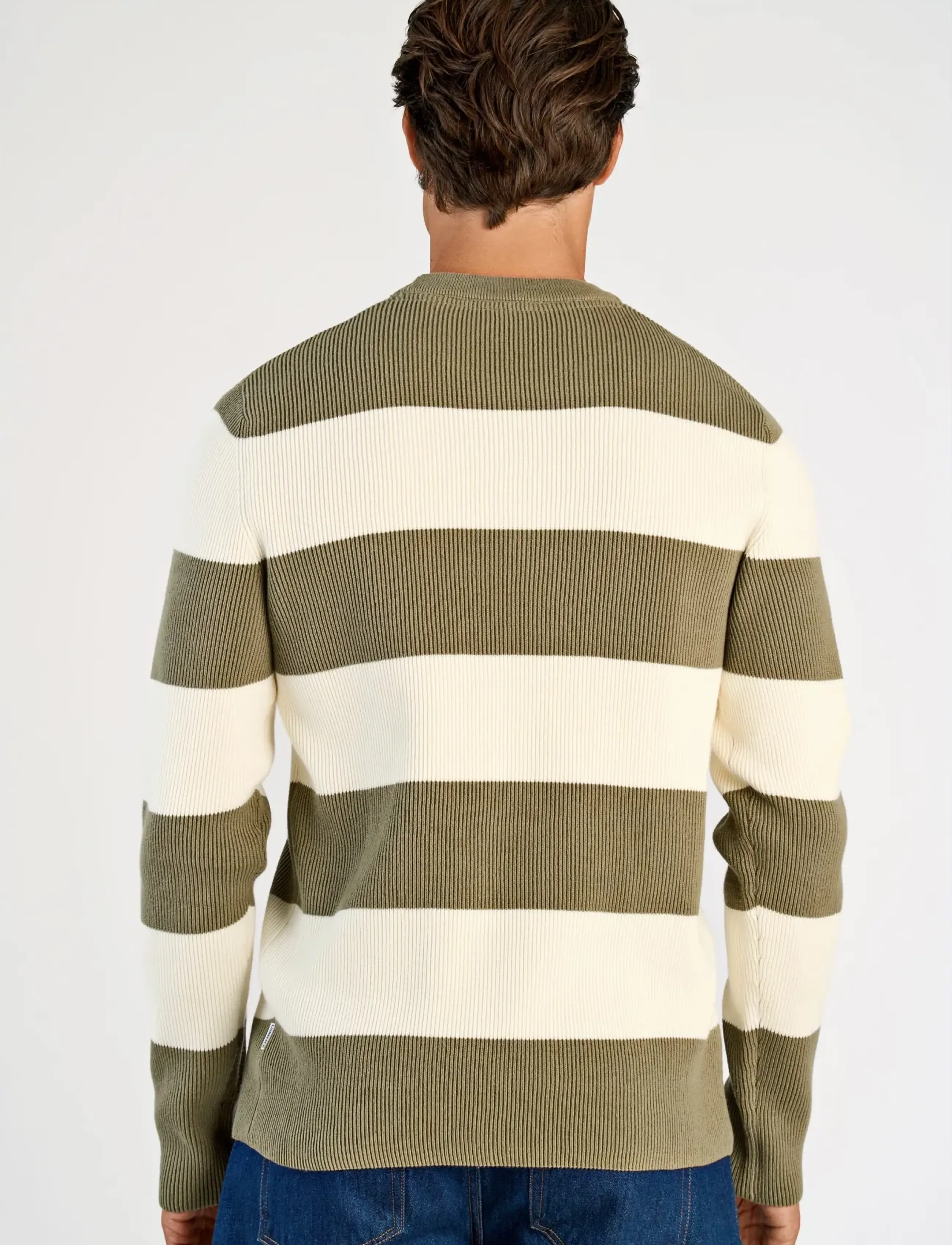 Lindbergh - Rib knitted block stripe o-neck kni - rund hals - dusty army - 4