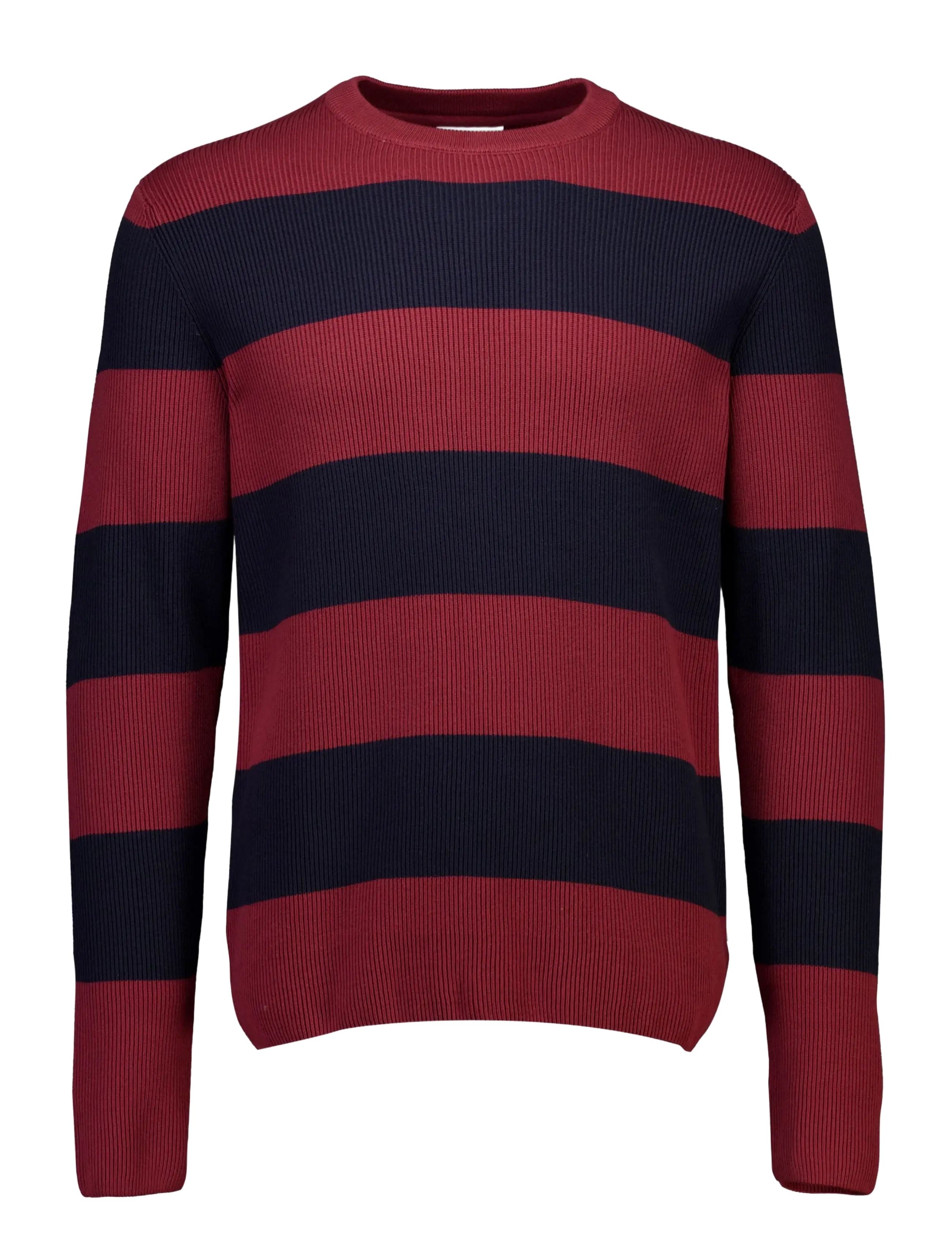 Lindbergh Rib knitted block stripe o-neck kni - Rund hals - LT BURGUNDY / burgundy