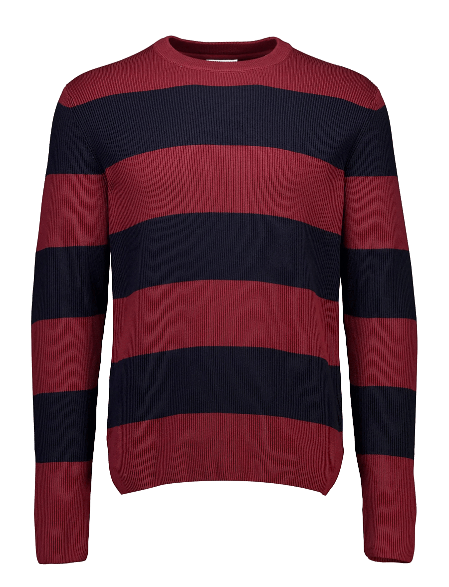 Lindbergh - Rib knitted block stripe o-neck kni - rund hals - lt burgundy - 1