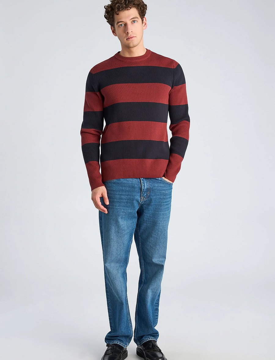 Lindbergh - Rib knitted block stripe o-neck kni - rund hals - lt burgundy - 0