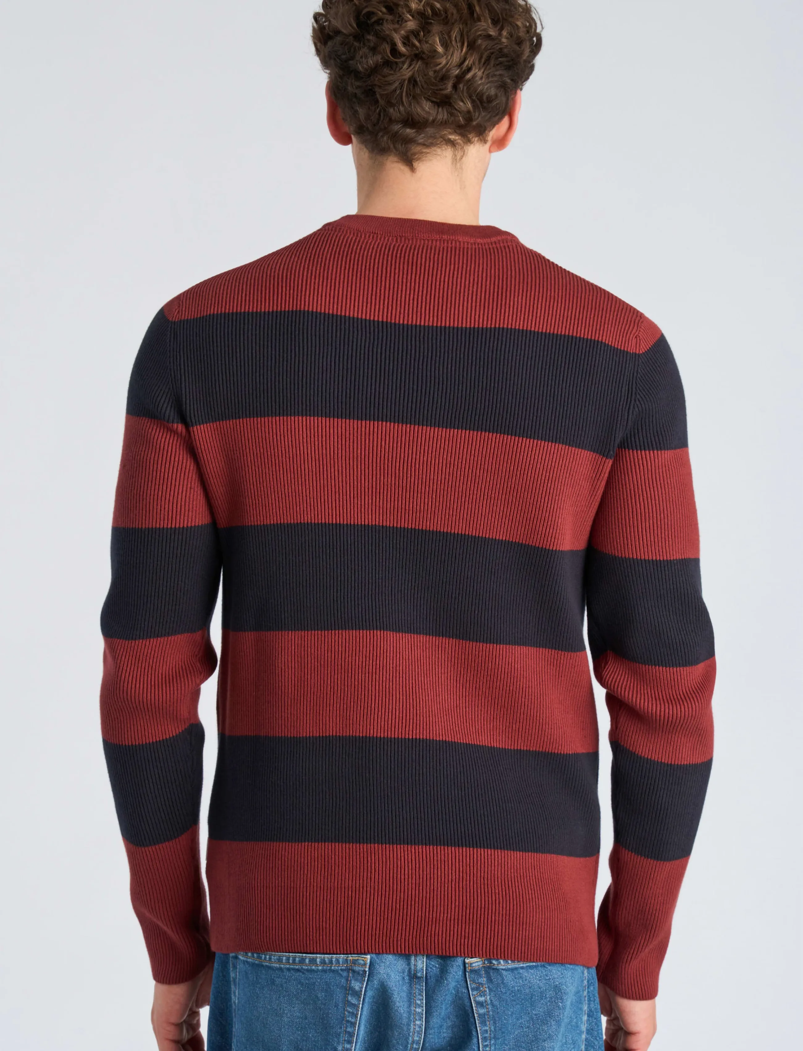 Lindbergh - Rib knitted block stripe o-neck kni - rund hals - lt burgundy - 4