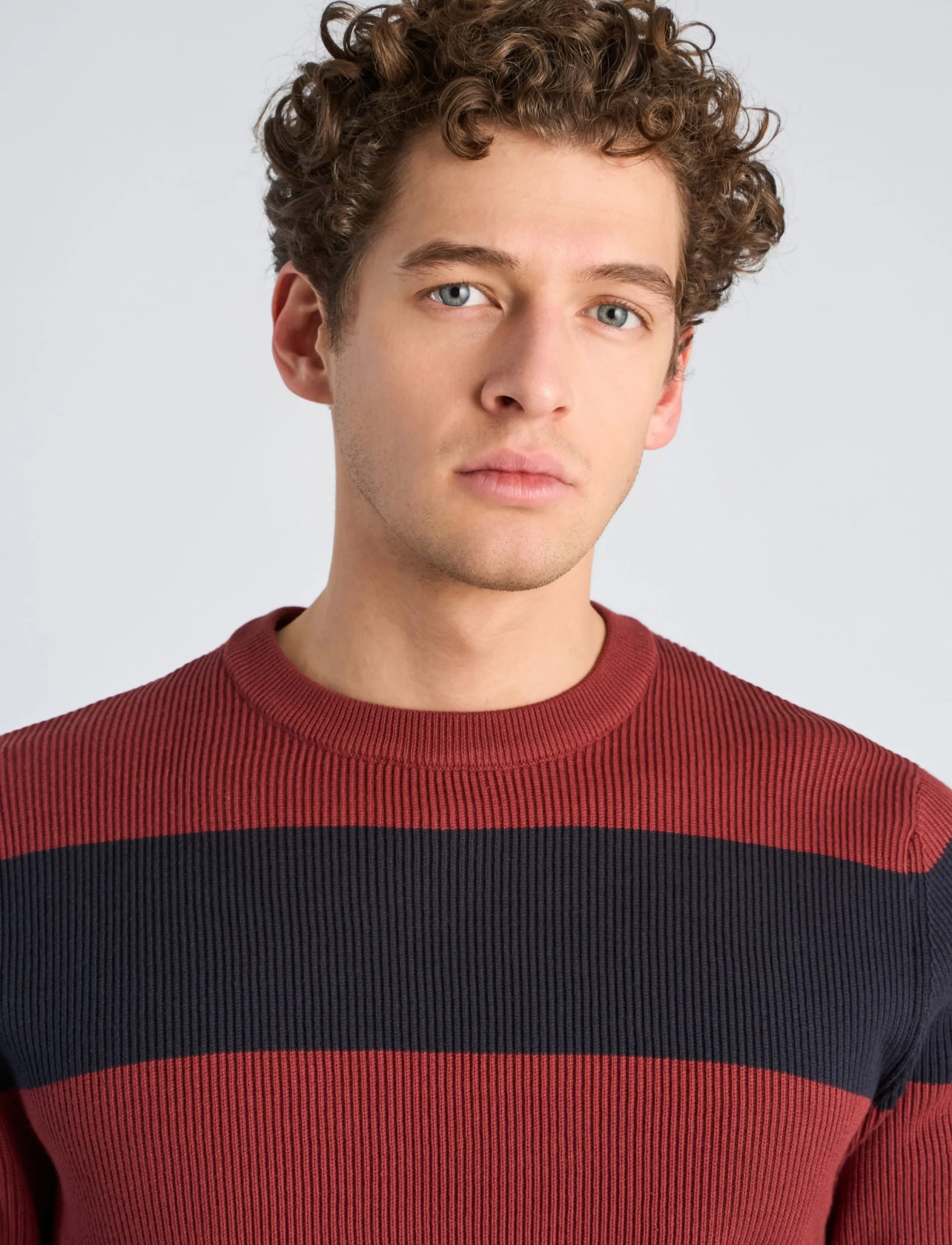 Lindbergh - Rib knitted block stripe o-neck kni - rund hals - lt burgundy - 5