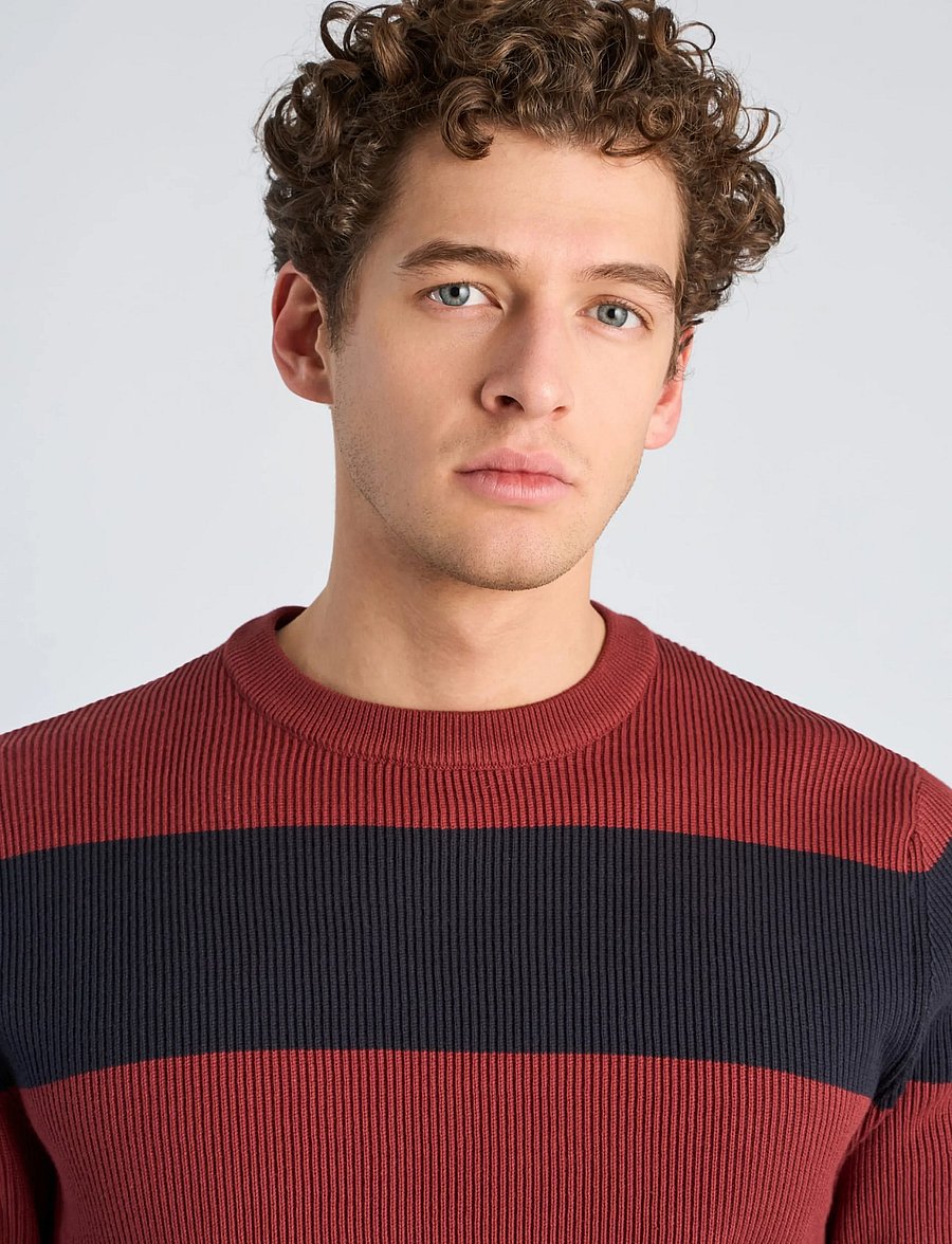 Lindbergh - Rib knitted block stripe o-neck kni - rund hals - lt burgundy - 5