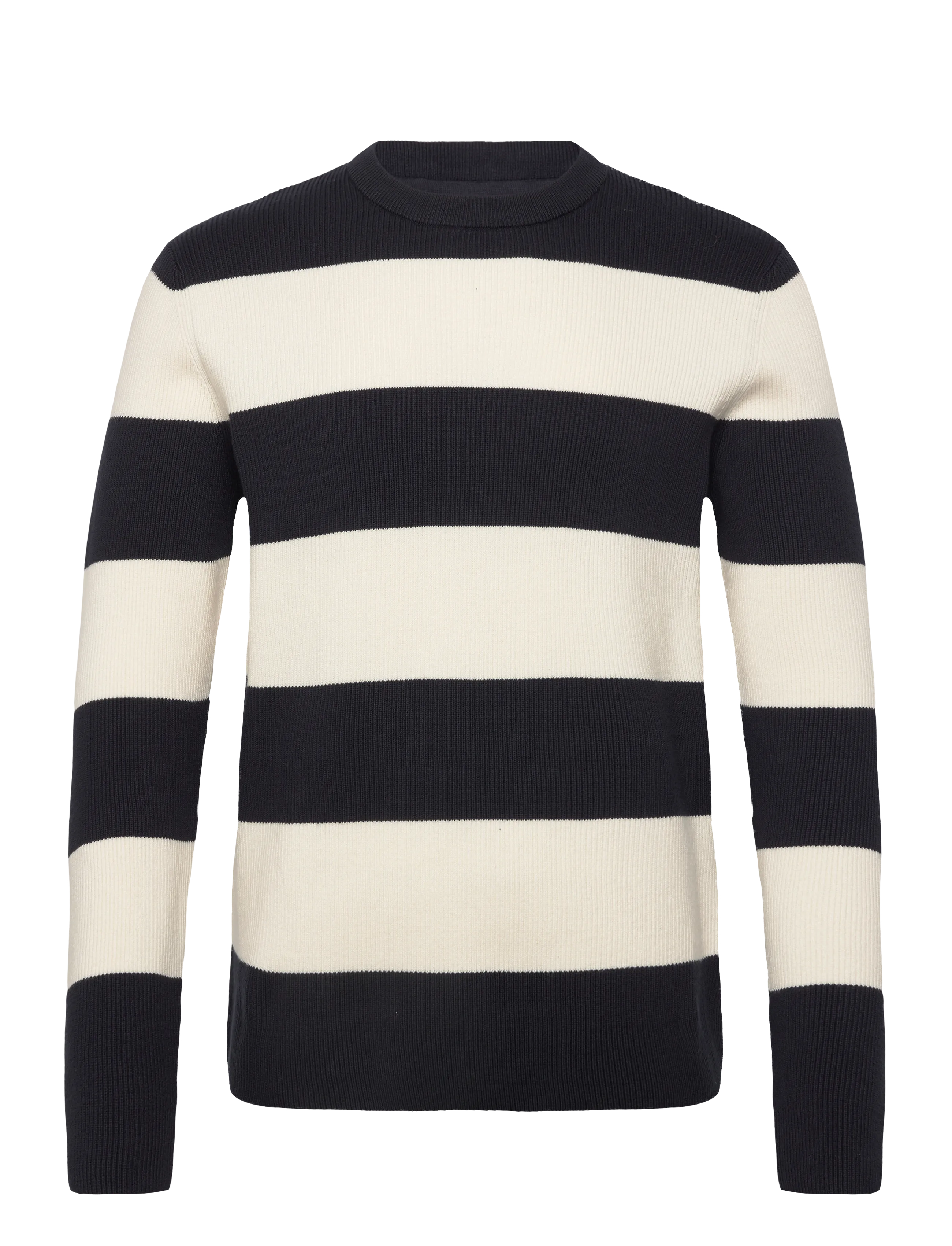Rib knitted block stripe o-neck kni - NAVY