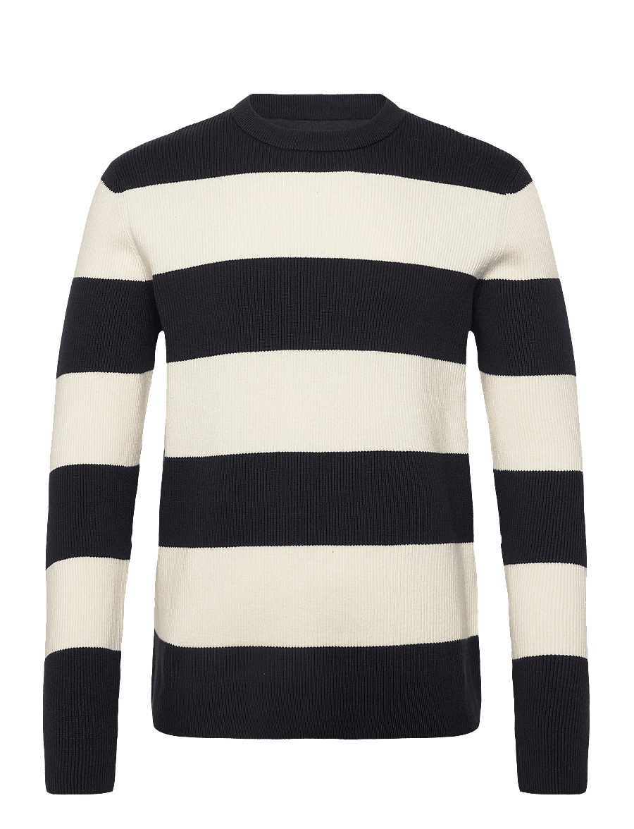 Lindbergh - Rib knitted block stripe o-neck kni - Ümara kaelusega - navy - 1