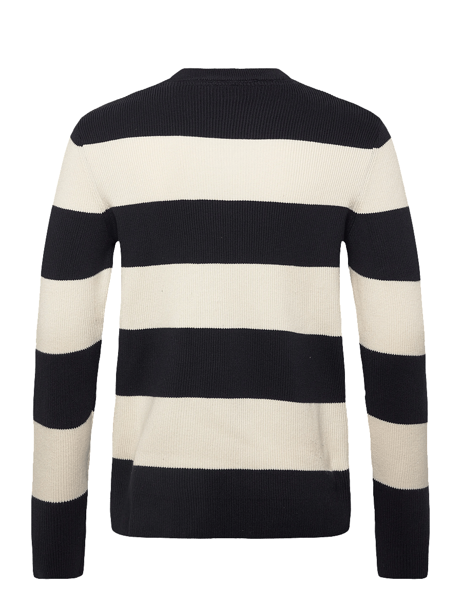 Lindbergh - Rib knitted block stripe o-neck kni - Ümara kaelusega - navy - 2