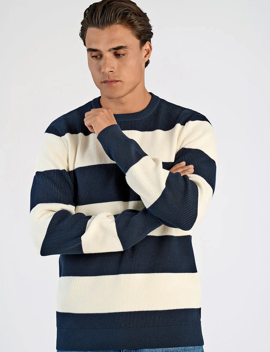 Lindbergh - Rib knitted block stripe o-neck kni - Ümara kaelusega - navy - 3