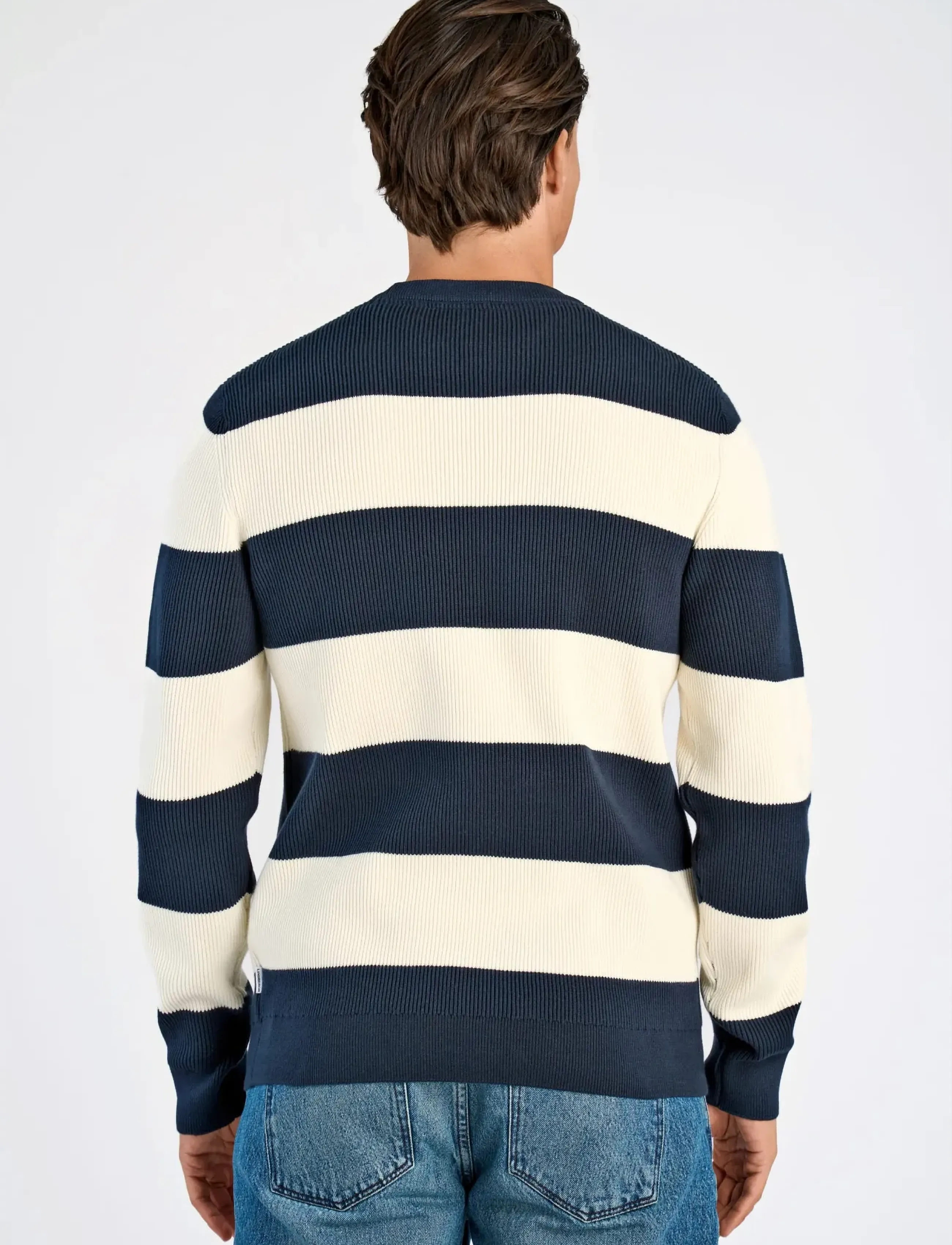 Lindbergh - Rib knitted block stripe o-neck kni - rund hals - navy - 4