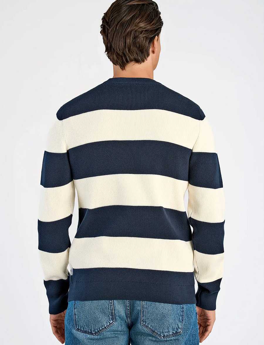 Lindbergh - Rib knitted block stripe o-neck kni - Ümara kaelusega - navy - 4