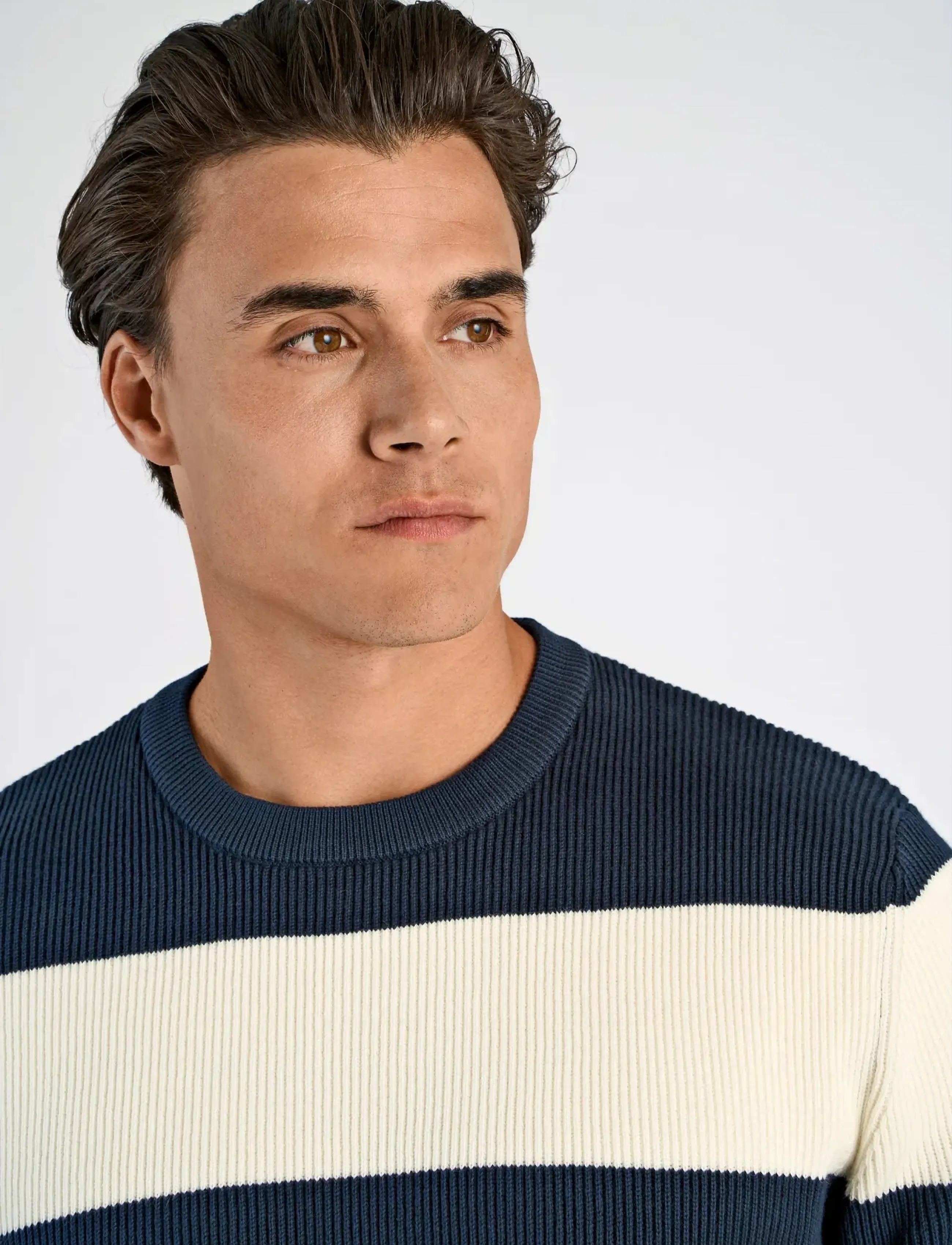 Lindbergh - Rib knitted block stripe o-neck kni - rund hals - navy - 5