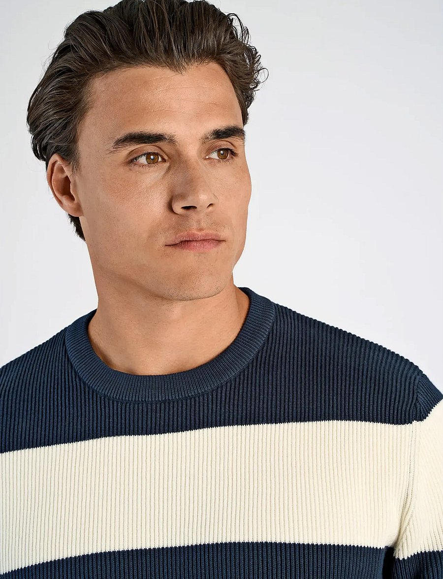 Lindbergh - Rib knitted block stripe o-neck kni - Ümara kaelusega - navy - 5