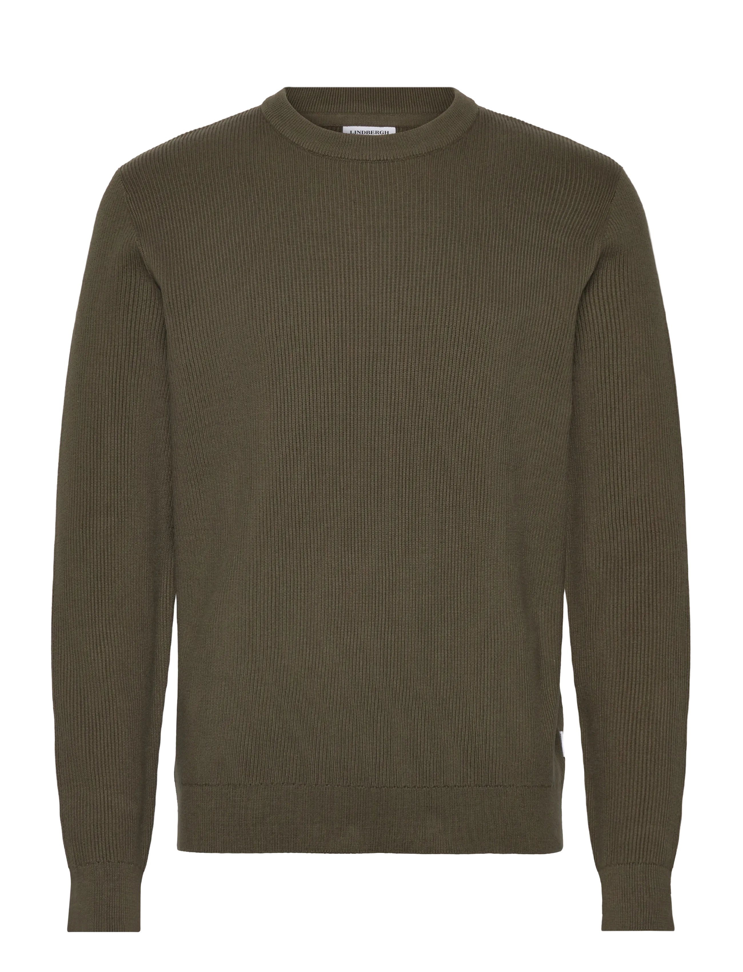 Lindbergh Rib knitted o-neck knit - Round Necks - ARMY / khaki/green