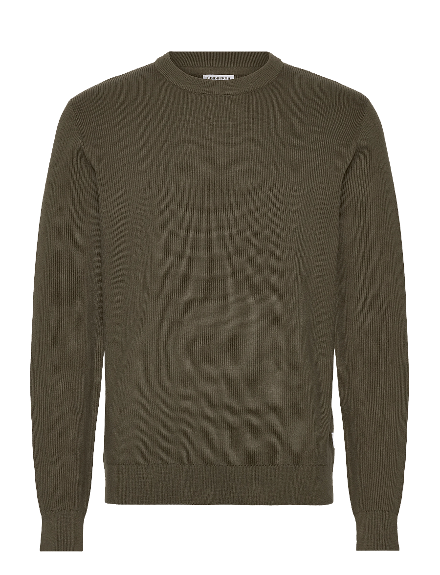 Lindbergh - Rib knitted o-neck knit - rundhalsad - army - 0