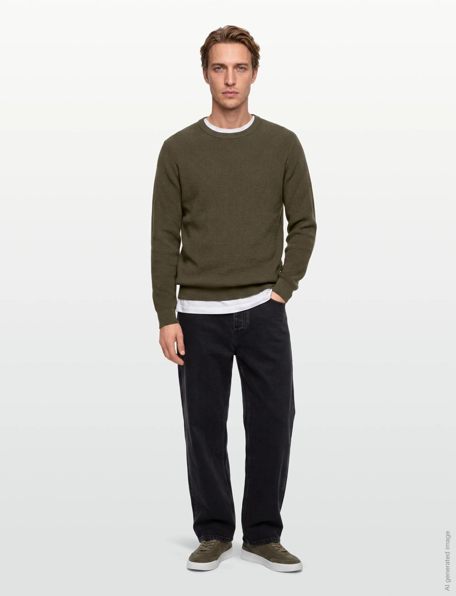 Lindbergh - Rib knitted o-neck knit - rundhals - army - 0