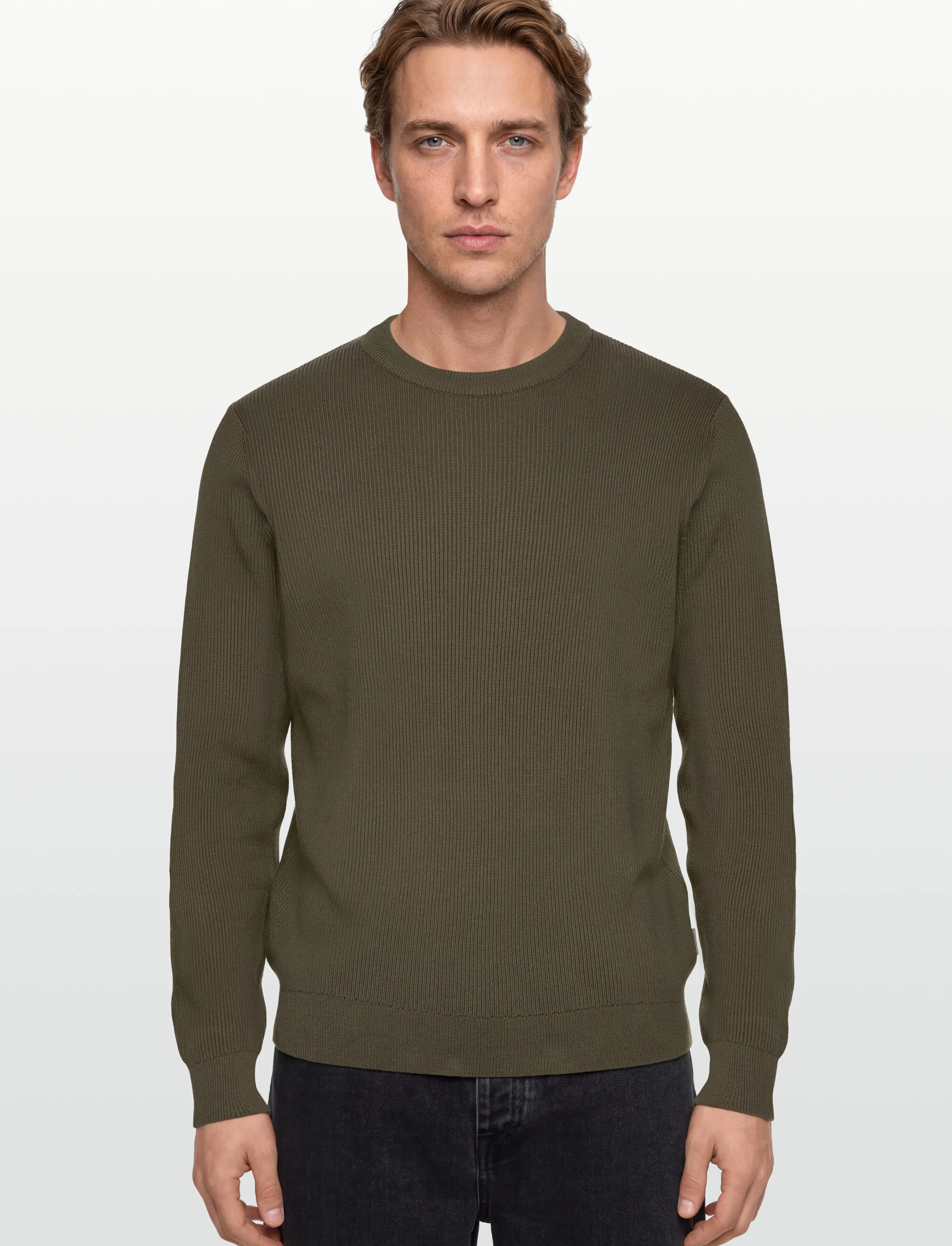 Lindbergh - Rib knitted o-neck knit - trøjer - army - 3