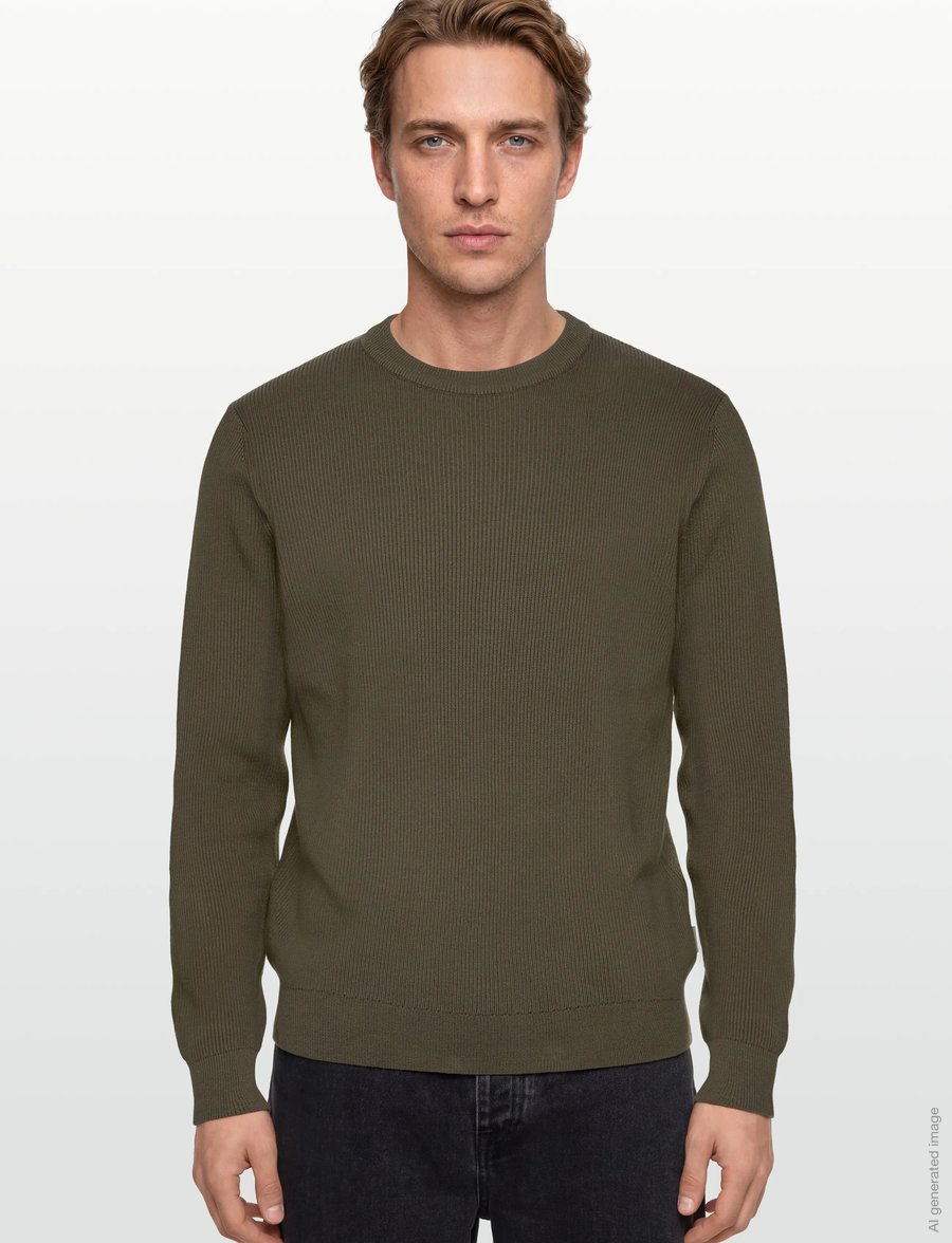 Lindbergh - Rib knitted o-neck knit - rundhals - army - 3