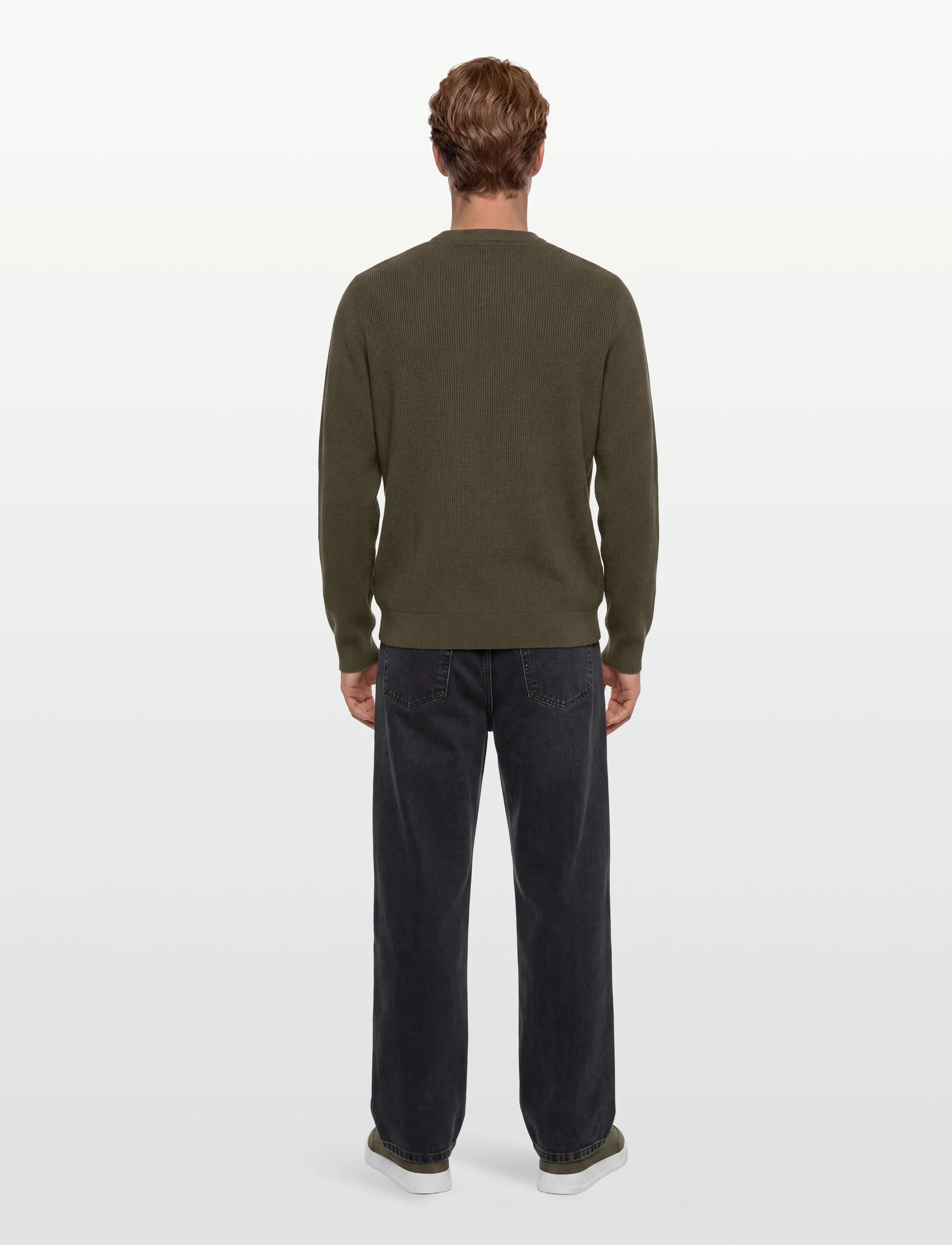 Lindbergh - Rib knitted o-neck knit - trøjer - army - 4