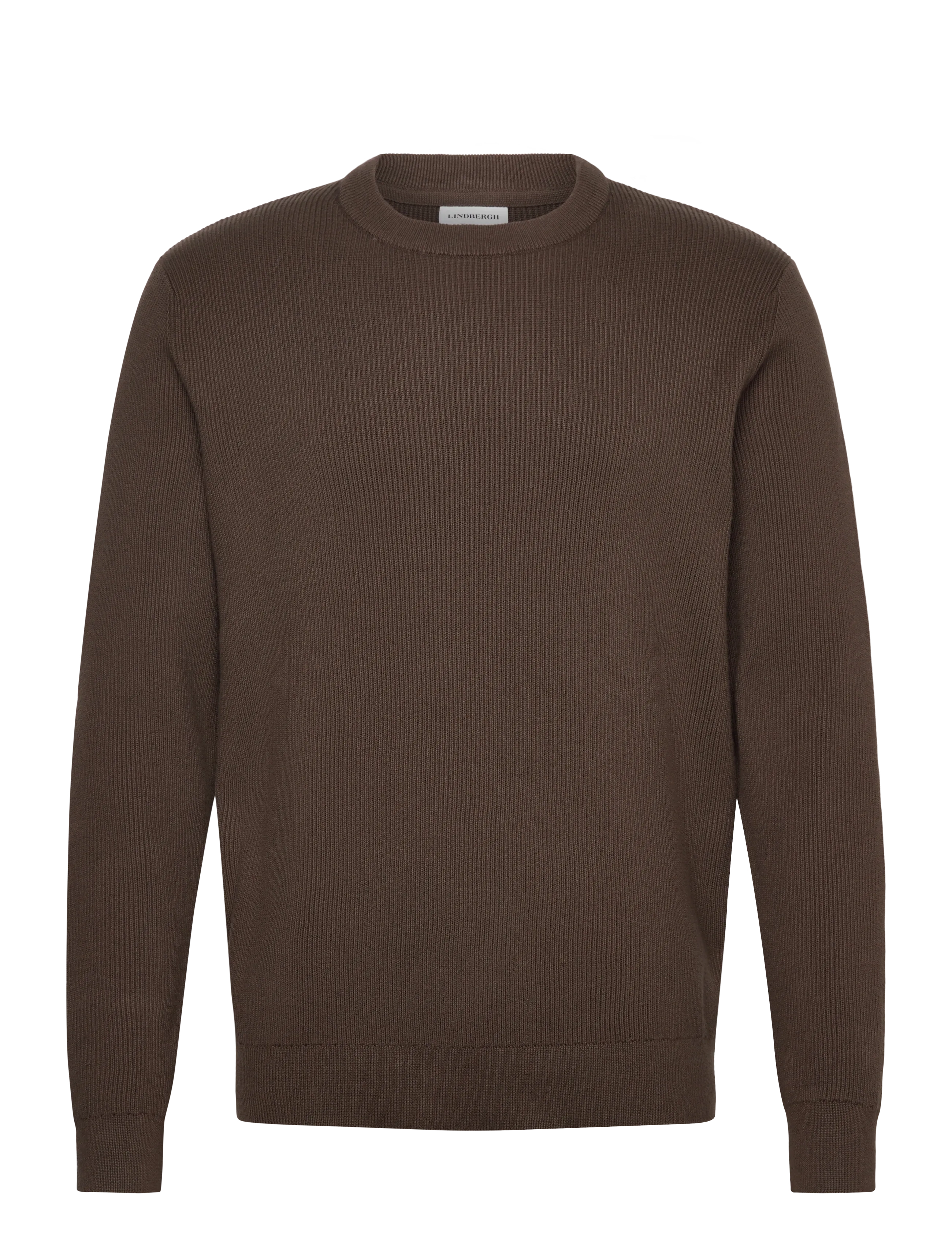 Rib knitted o-neck knit - BROWN
