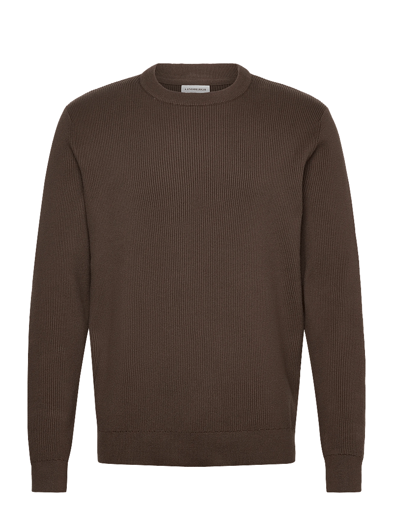 Lindbergh - Rib knitted o-neck knit - Ümmarguse kaelusega kudumid - brown - 0