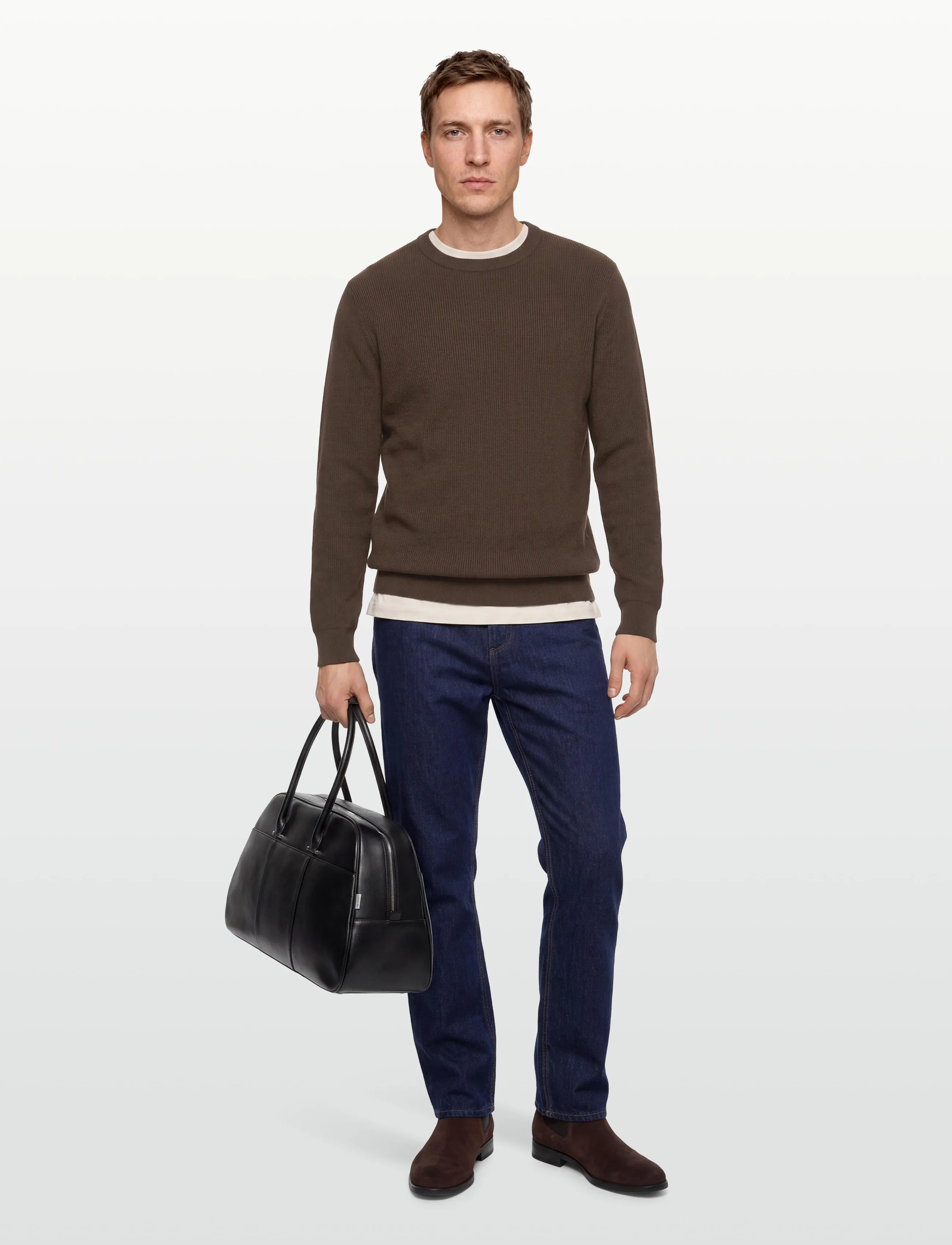 Lindbergh - Rib knitted o-neck knit - basic knitwear - brown - 0