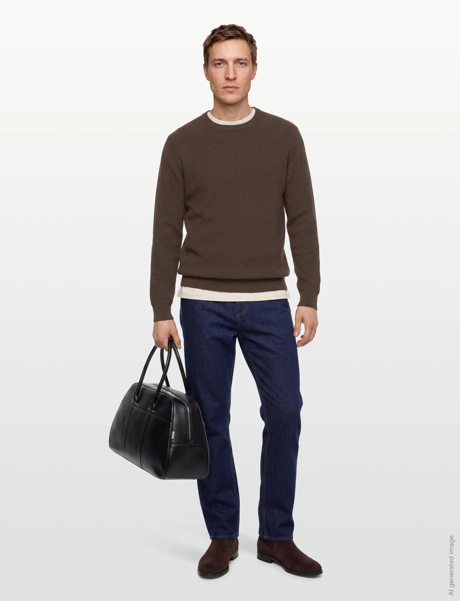 Lindbergh - Rib knitted o-neck knit - rundhals - brown - 0