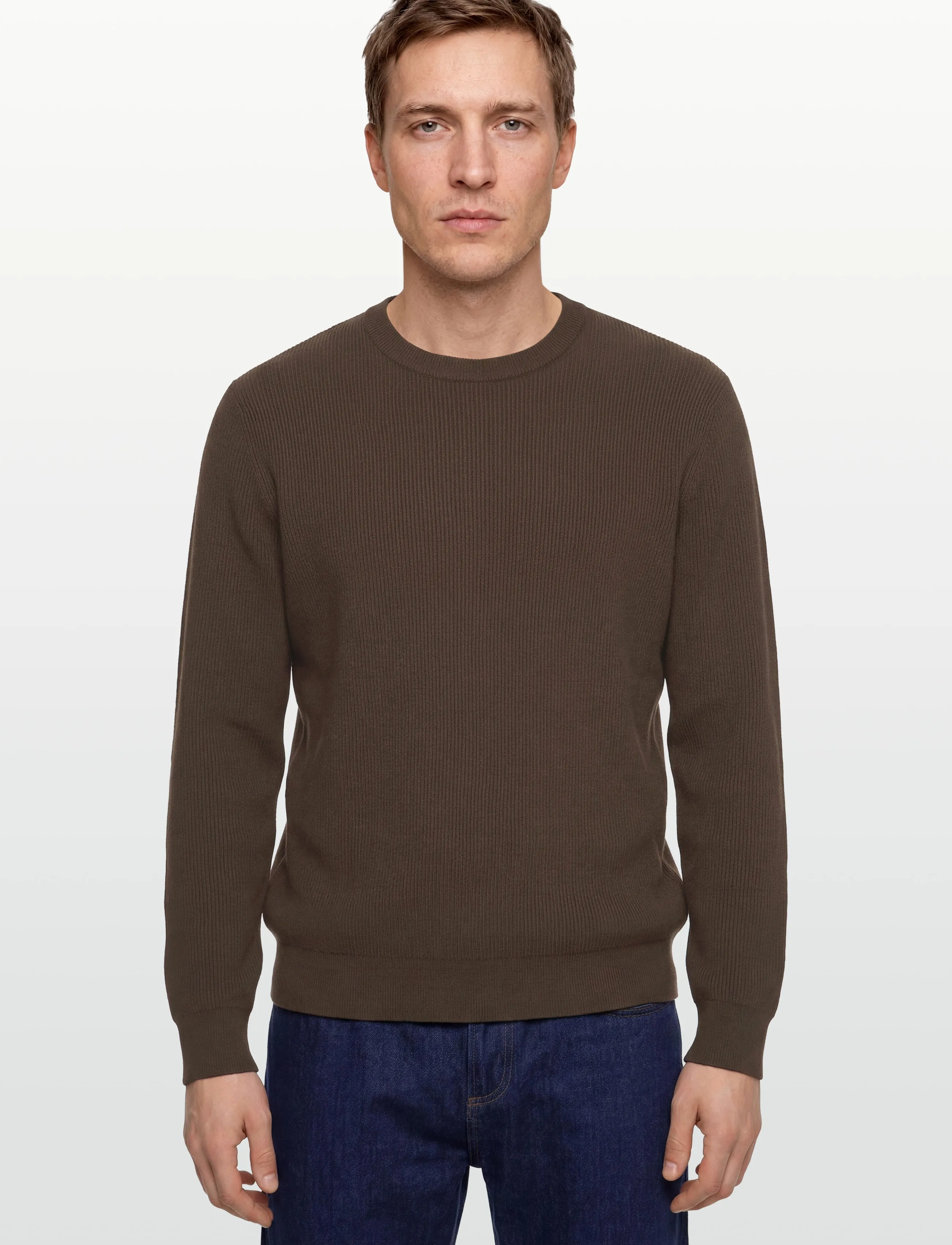 Lindbergh - Rib knitted o-neck knit - basic knitwear - brown - 3