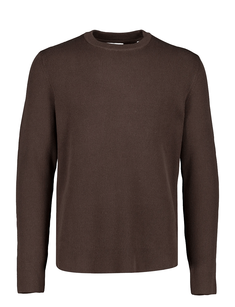 Lindbergh - Rib knitted o-neck knit - rundhalsad - dk brown - 0