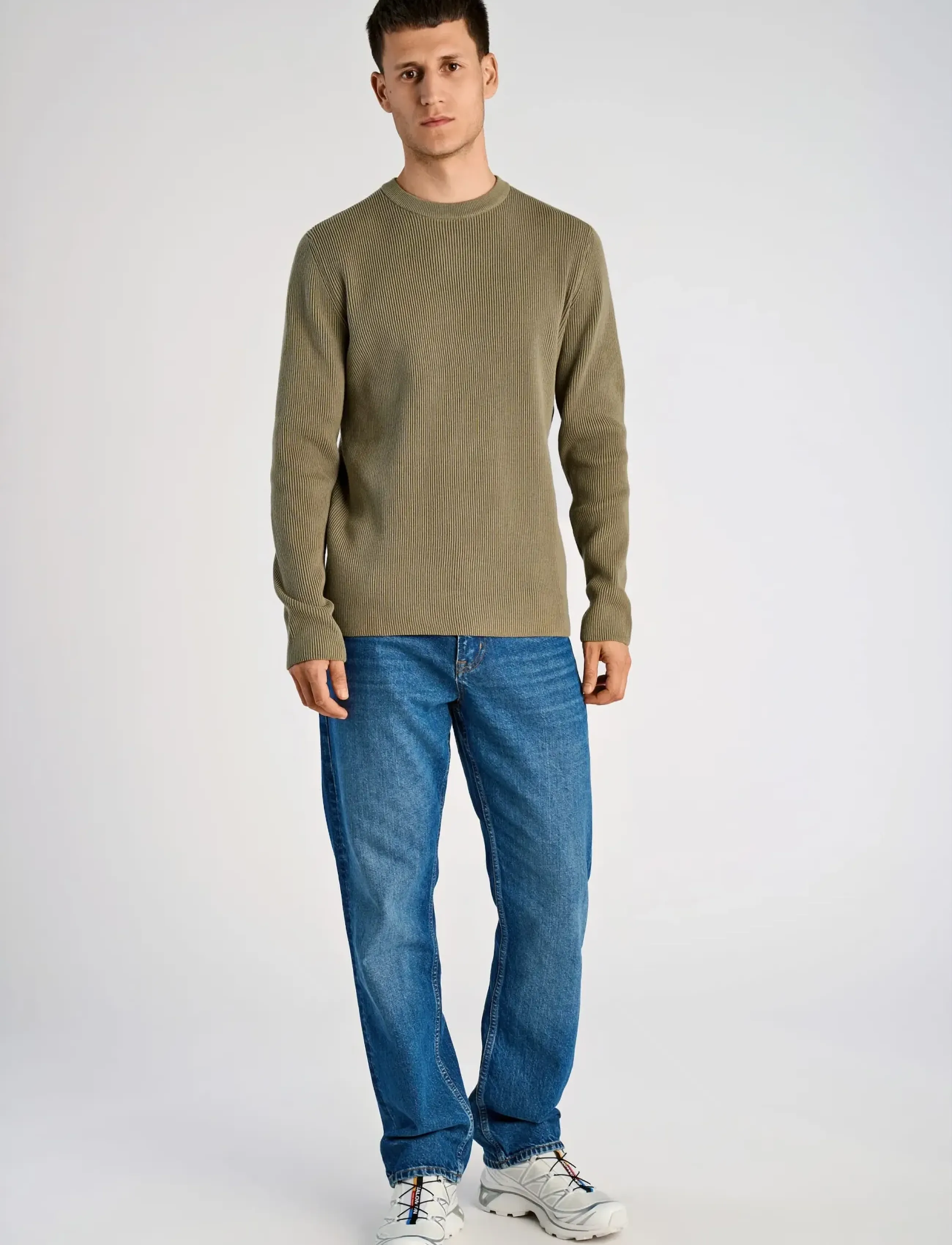 Lindbergh - Rib knitted o-neck knit - rundhals - dusty army - 0