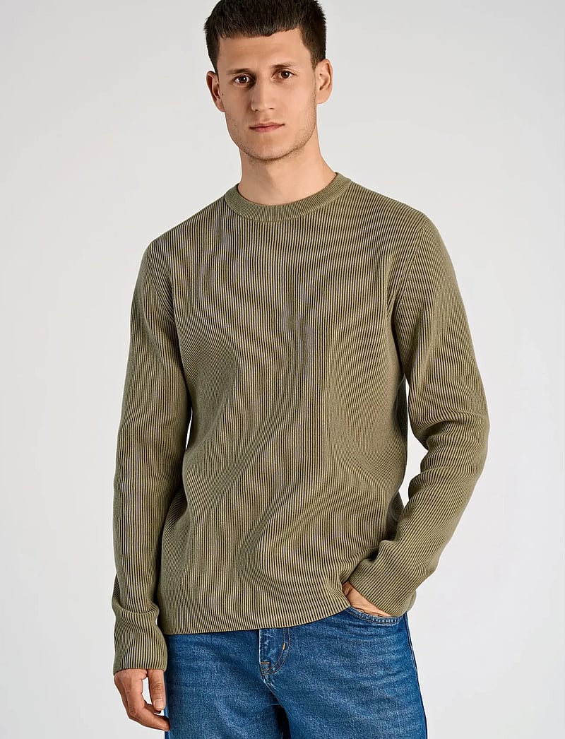 Lindbergh - Rib knitted o-neck knit - Ümmarguse kaelusega kudumid - dusty army - 3