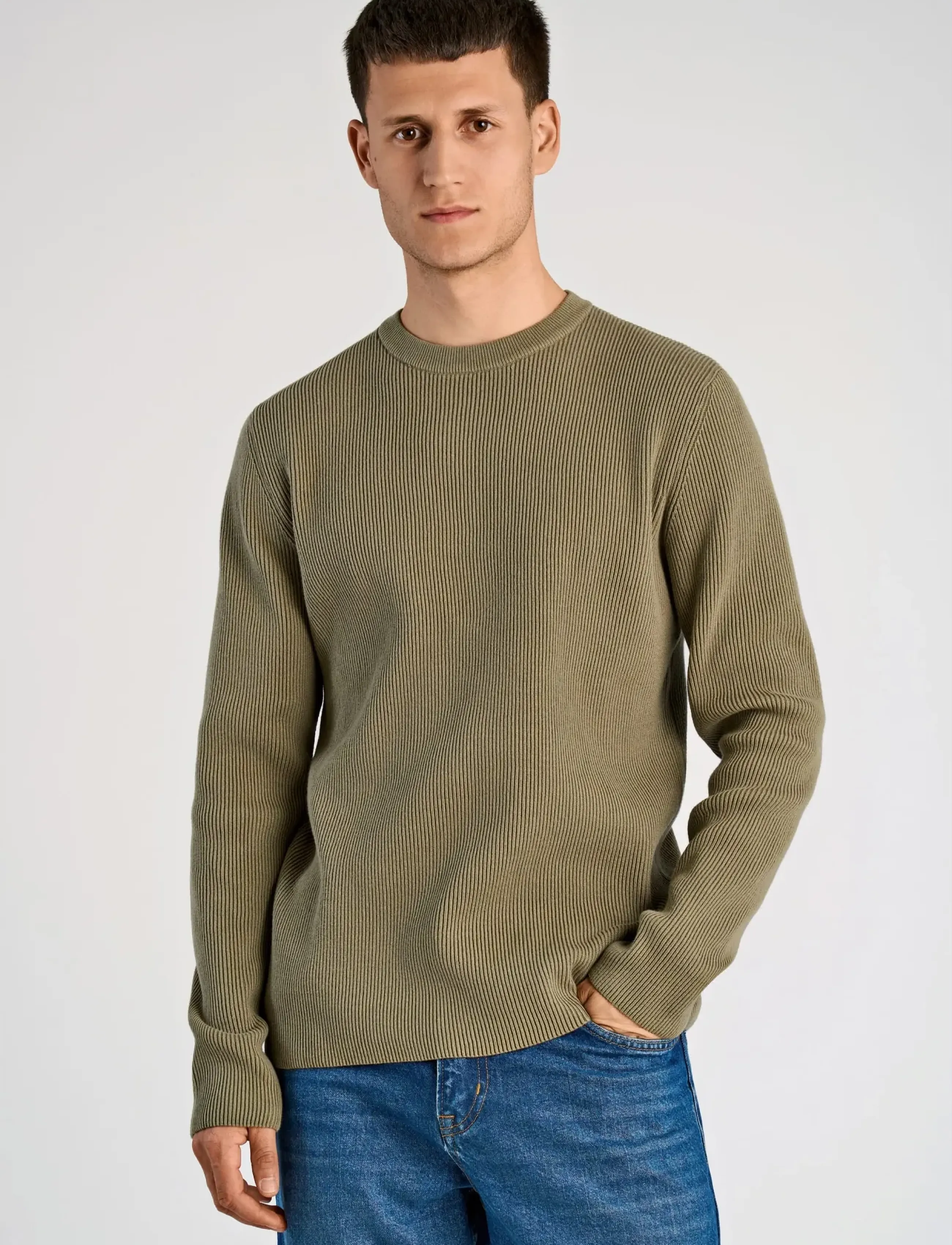 Lindbergh - Rib knitted o-neck knit - rundhals - dusty army - 3