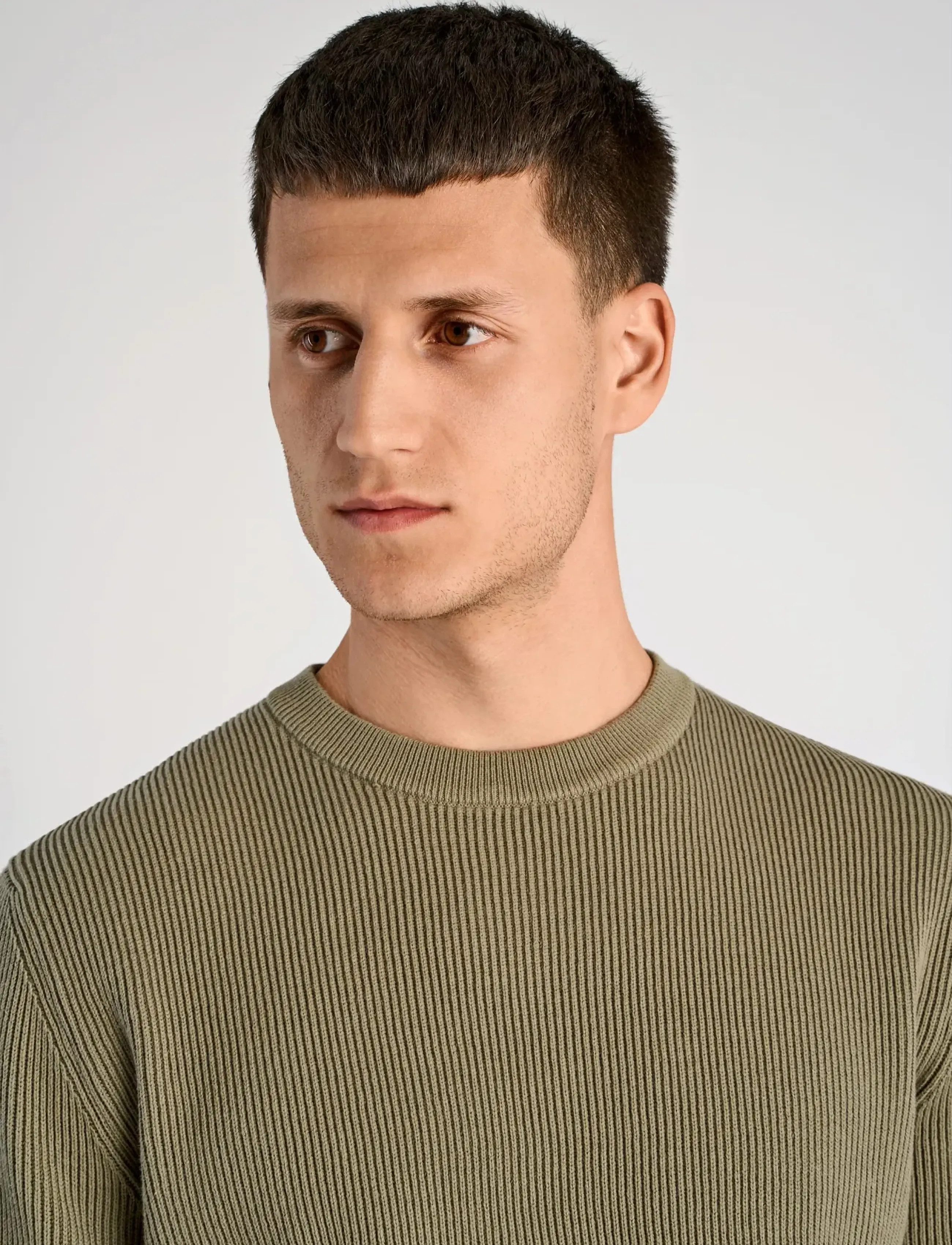Lindbergh - Rib knitted o-neck knit - rundhals - dusty army - 5