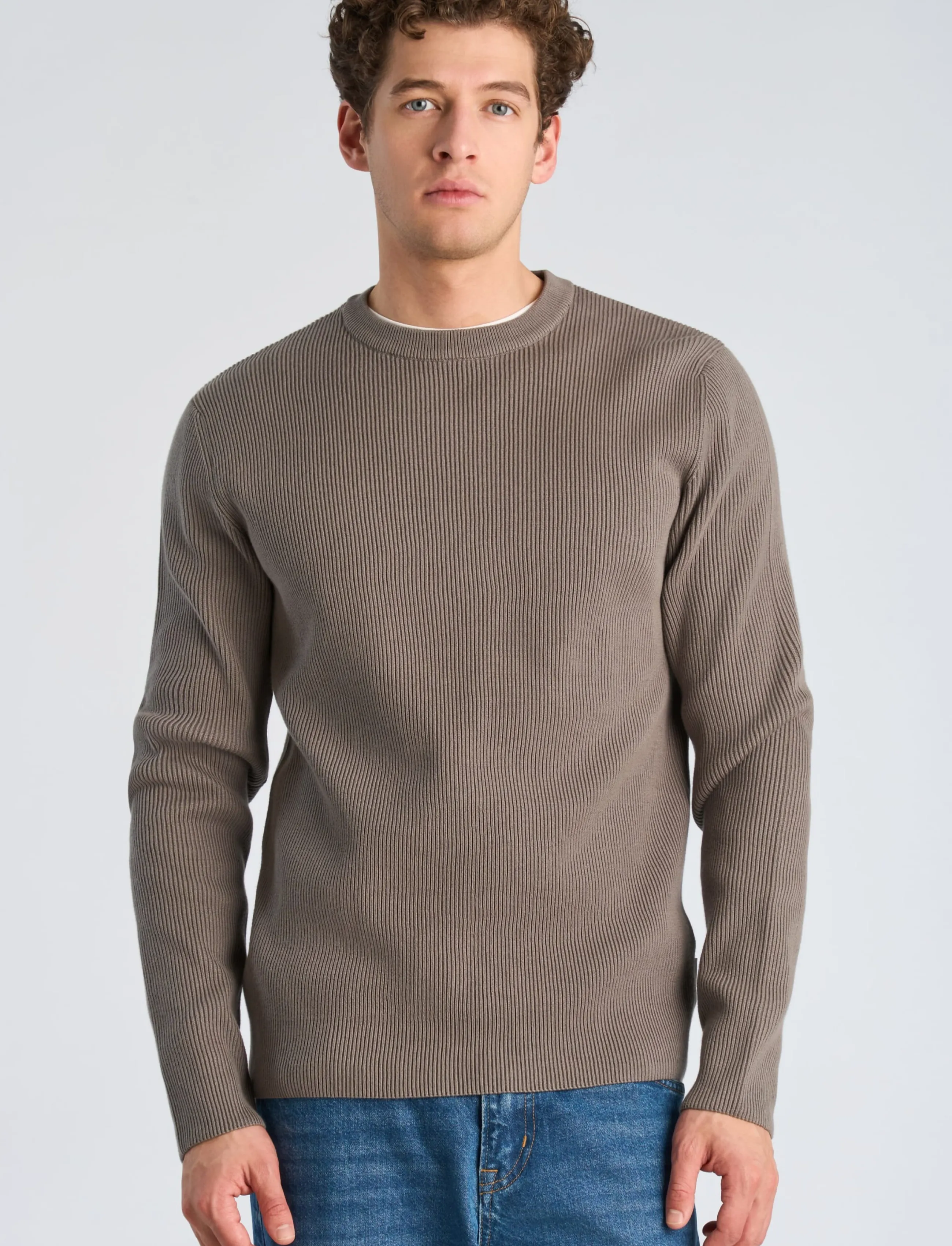 Lindbergh - Rib knitted o-neck knit - rund hals - grey stone - 3