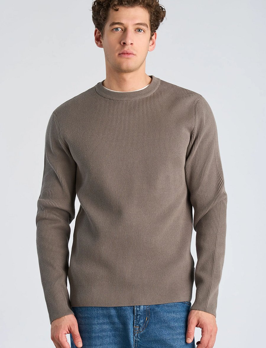 Lindbergh - Rib knitted o-neck knit - rundhalsad - grey stone - 3