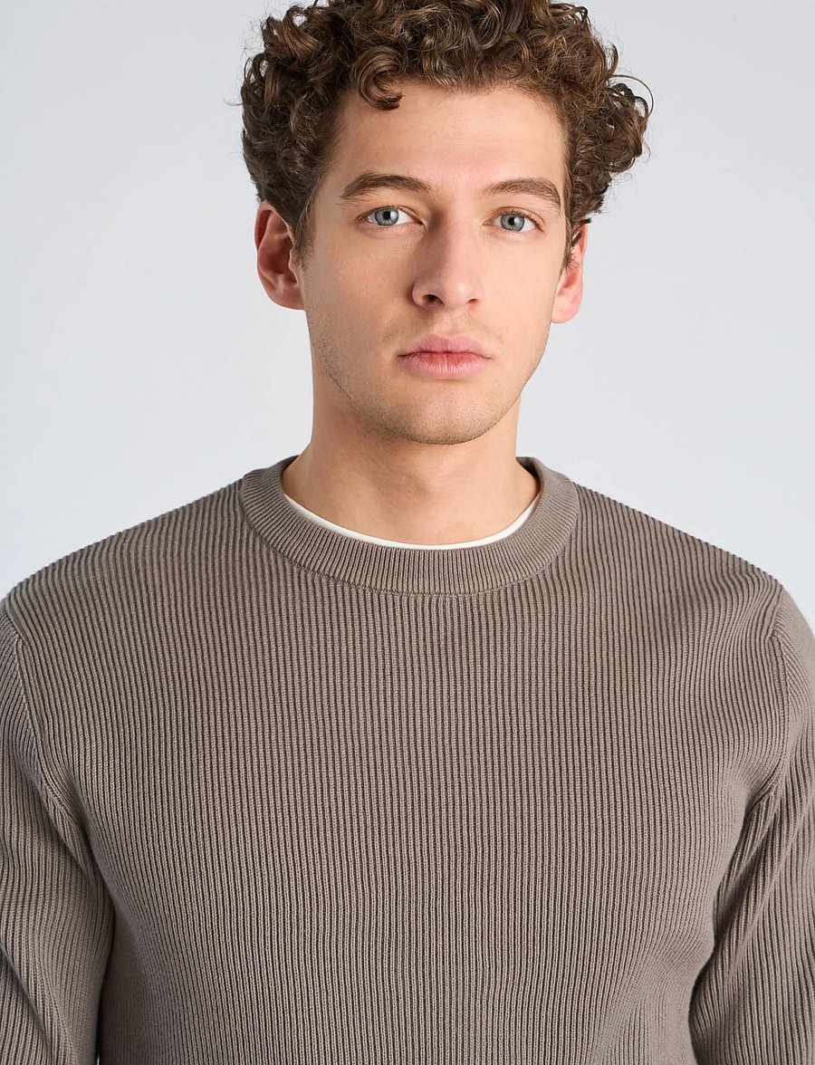 Lindbergh - Rib knitted o-neck knit - rundhalsad - grey stone - 5
